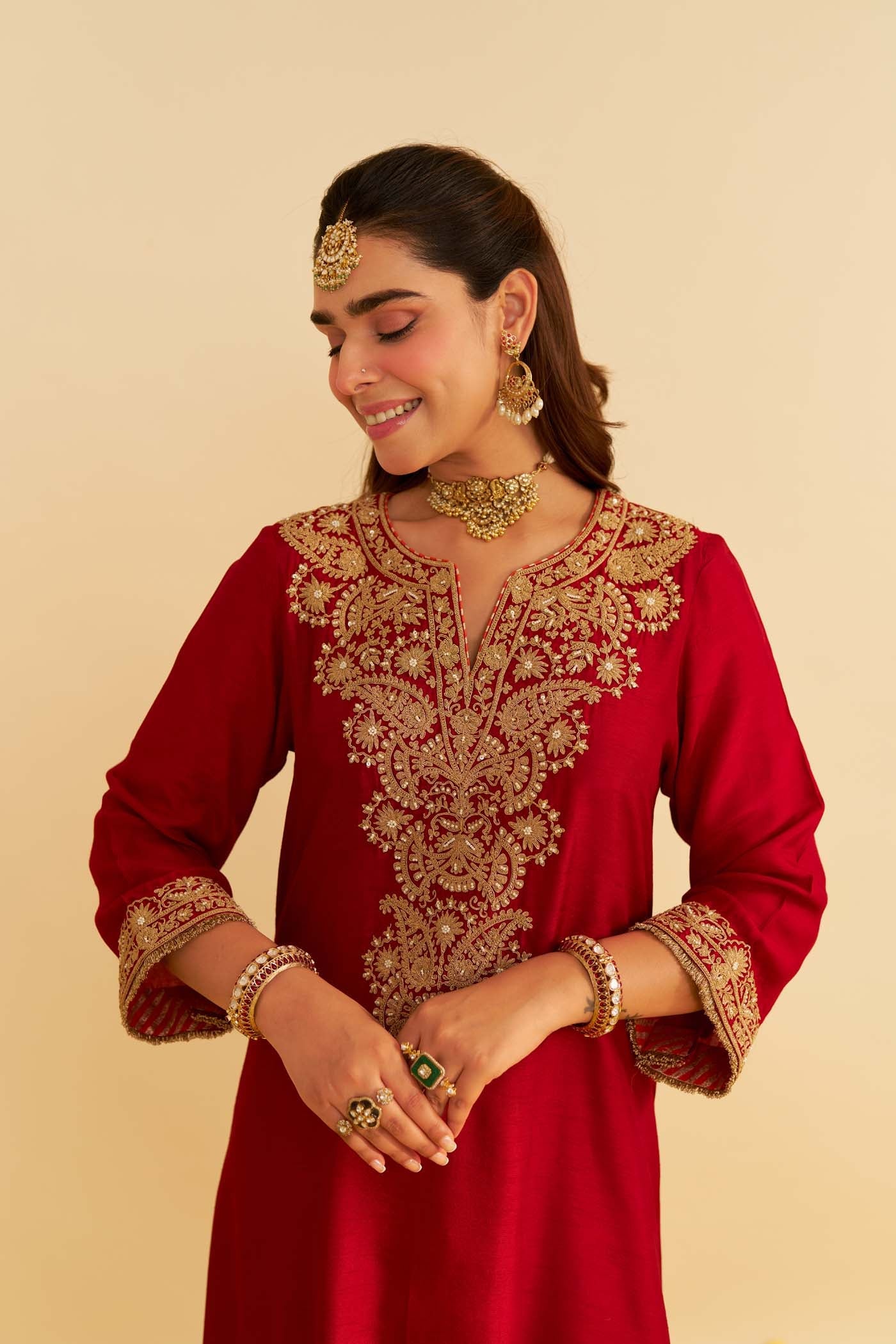 HIBA - DEEP RED LONG KAFTAN WITH SALWAR AND DUPATTA (Lxrts)