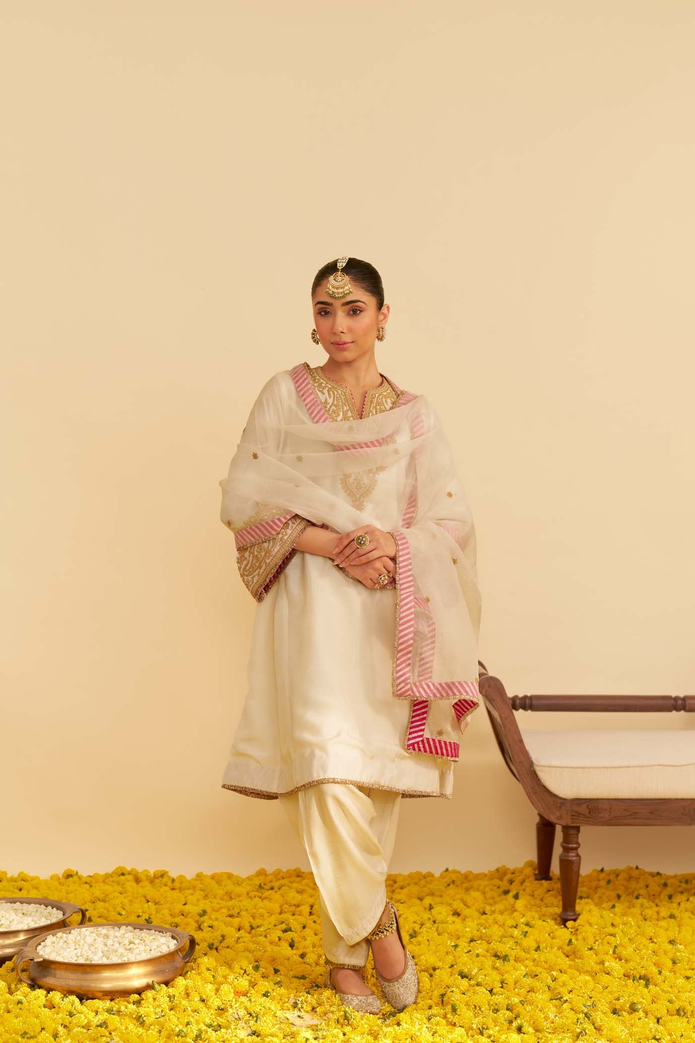 MARWA - DAISY IVORY SHORT CHAUGA WITH SALWAR