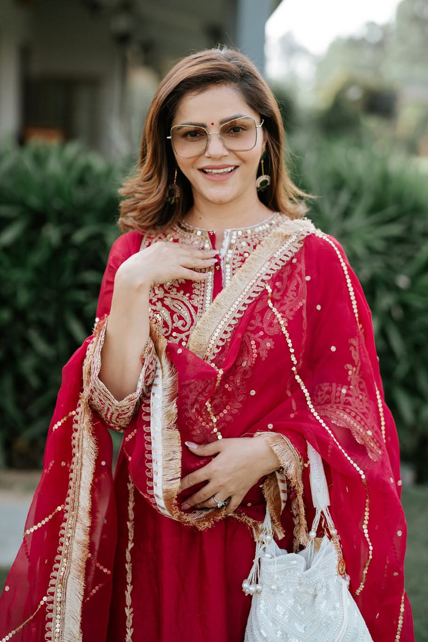 Rubina Dilaik In MAHIKA - HOTPINK LONG KURTA WITH PALAZZO AND DUPATTA