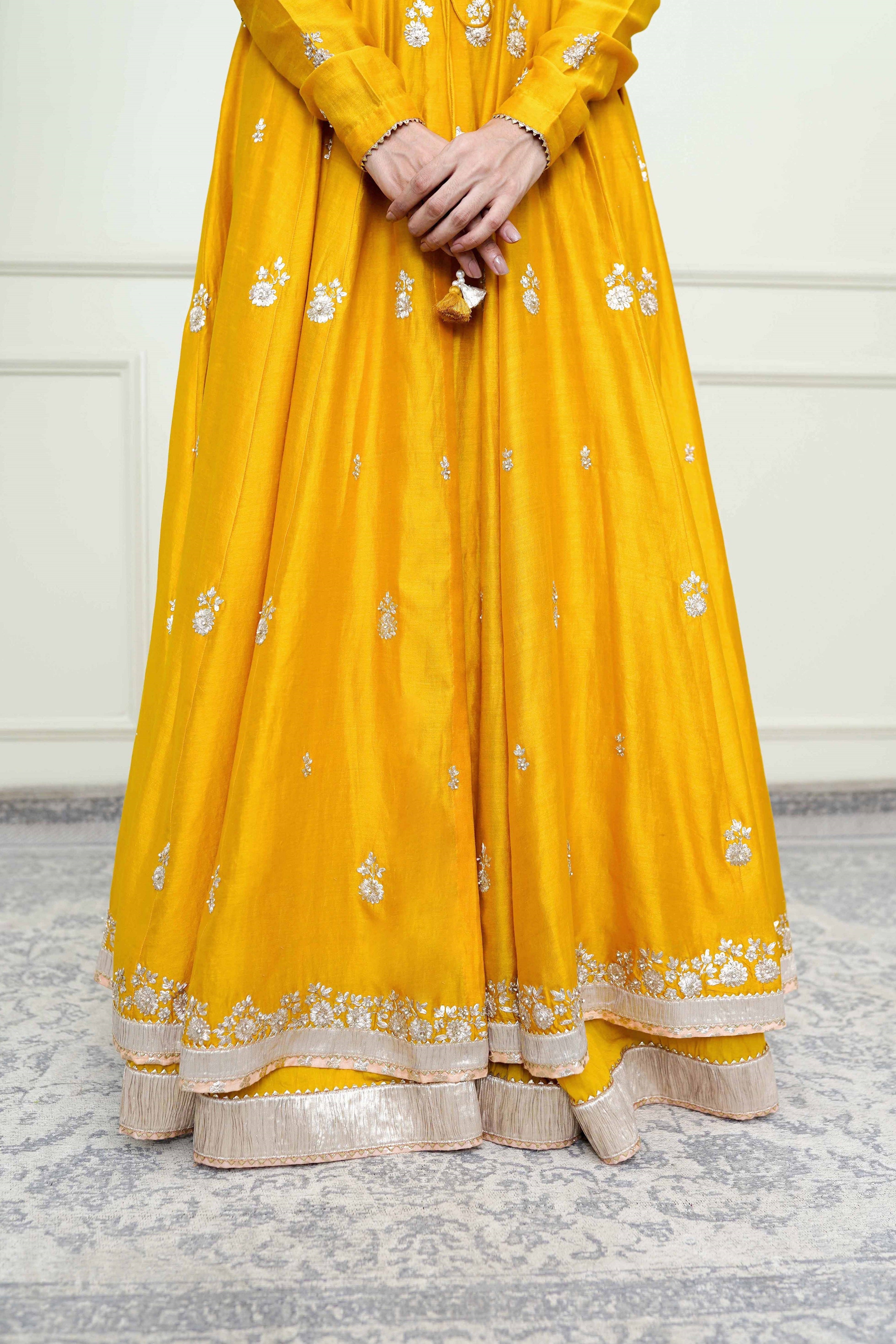 Taarini- Glaze Mustard Tilla Embroidered Anarkali Set