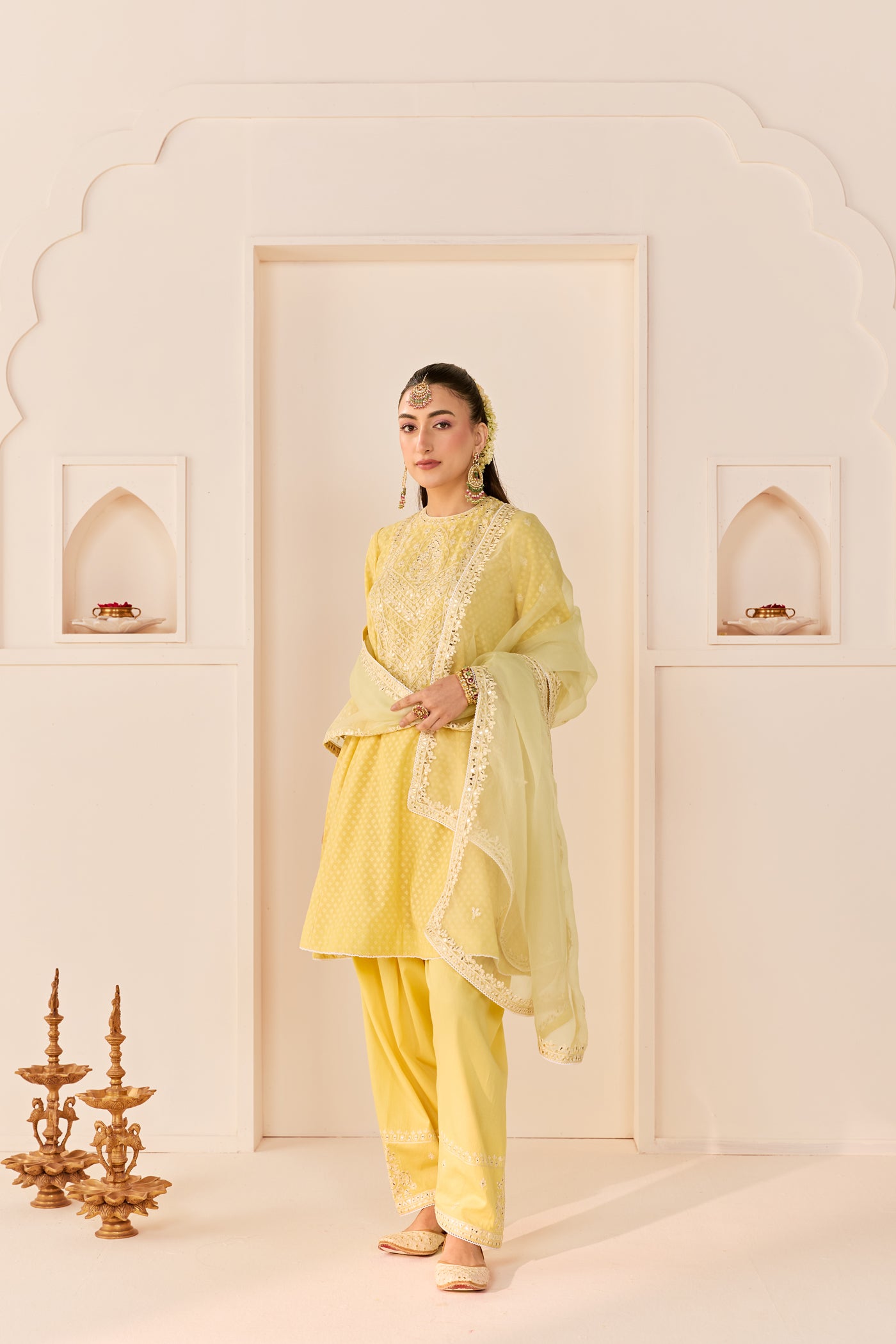Nida - Lemon Yellow Short Choga With Farshi Salwar
