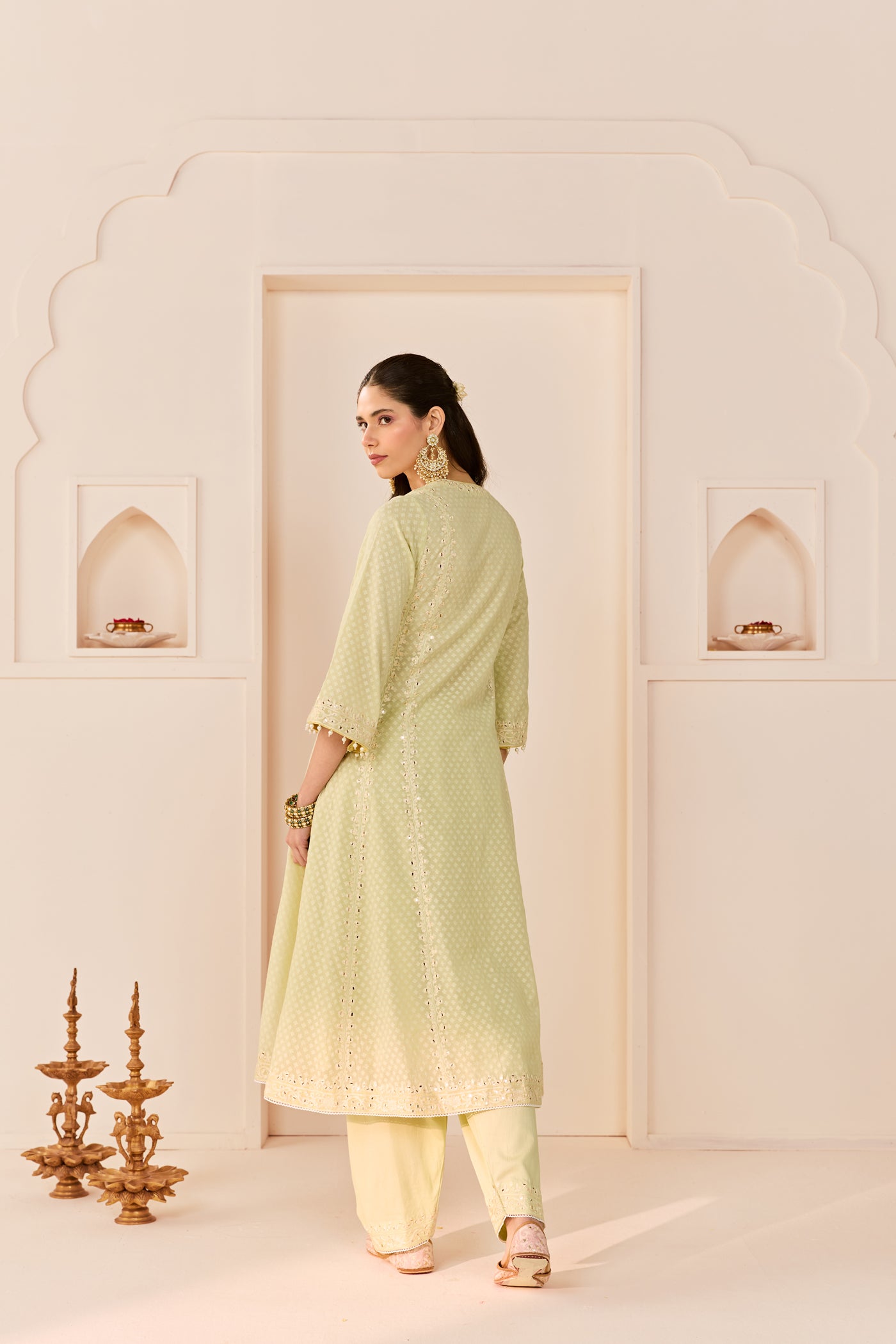 Firdaus - Mint Green Long Kalidaar Chauga With Dogri Salwar And Dupatta