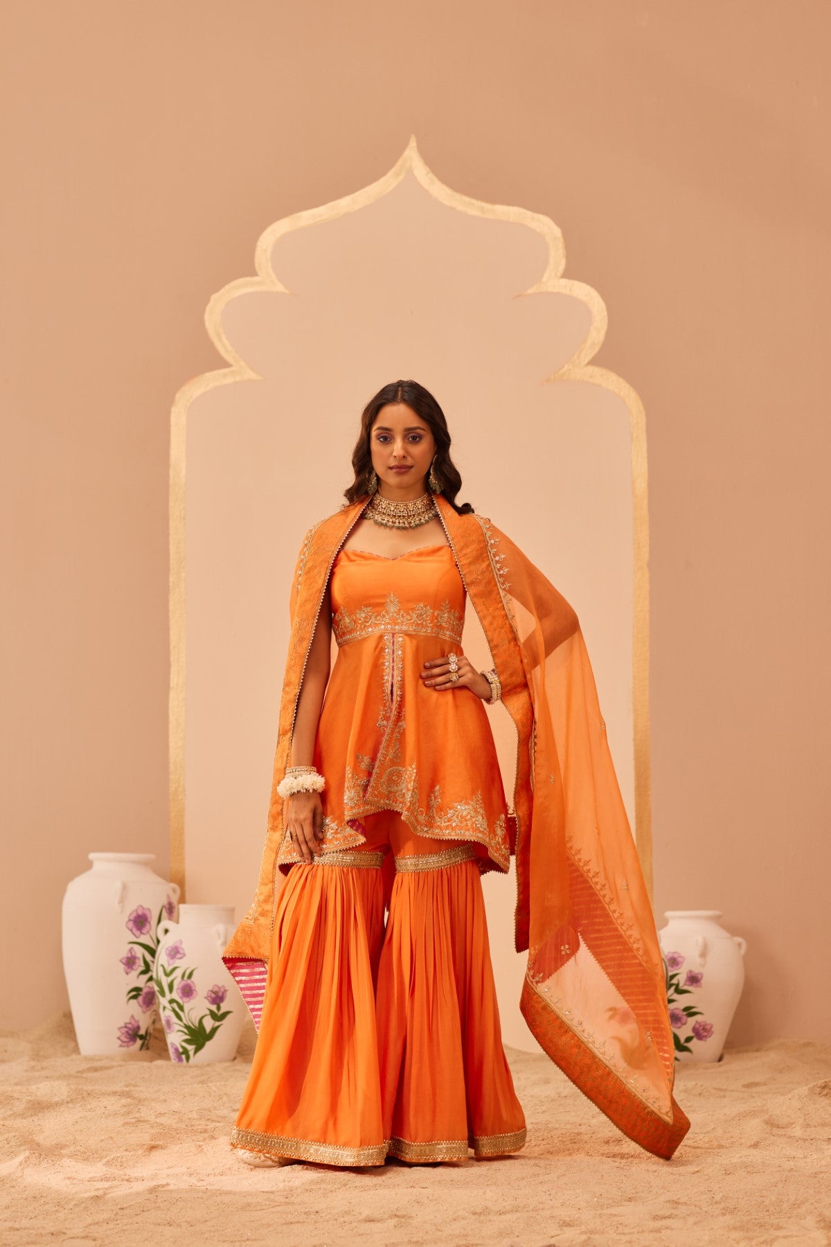 Tahira Tangerine Orange Kurta Garara Set