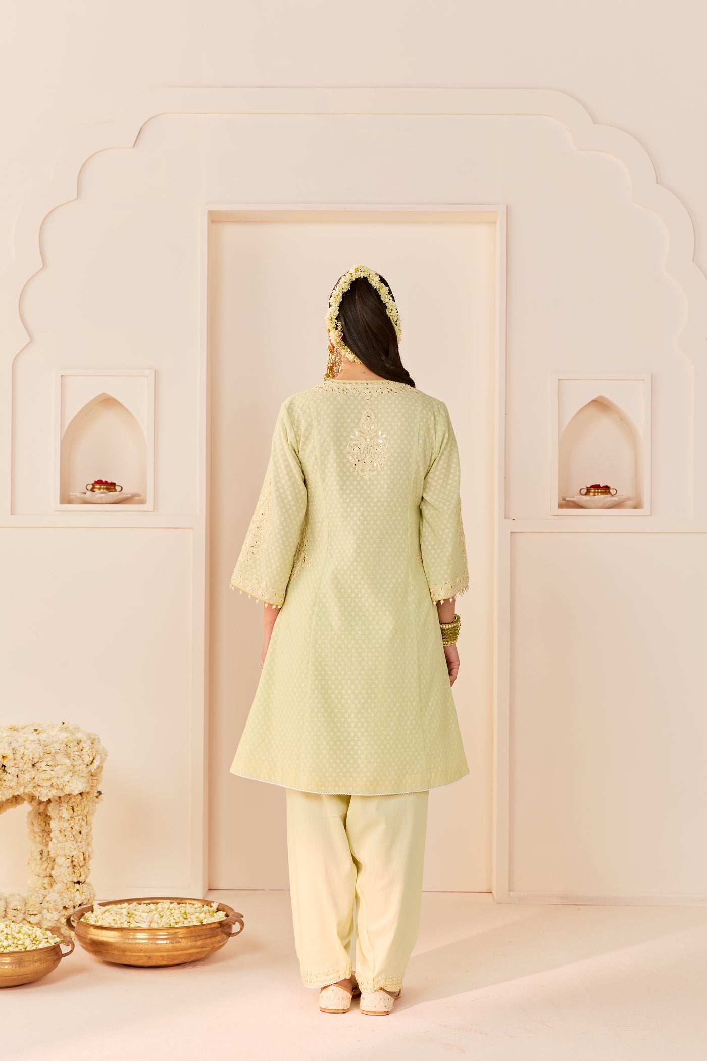 Reem - Mint Green Short Choga With Dogri Salwar