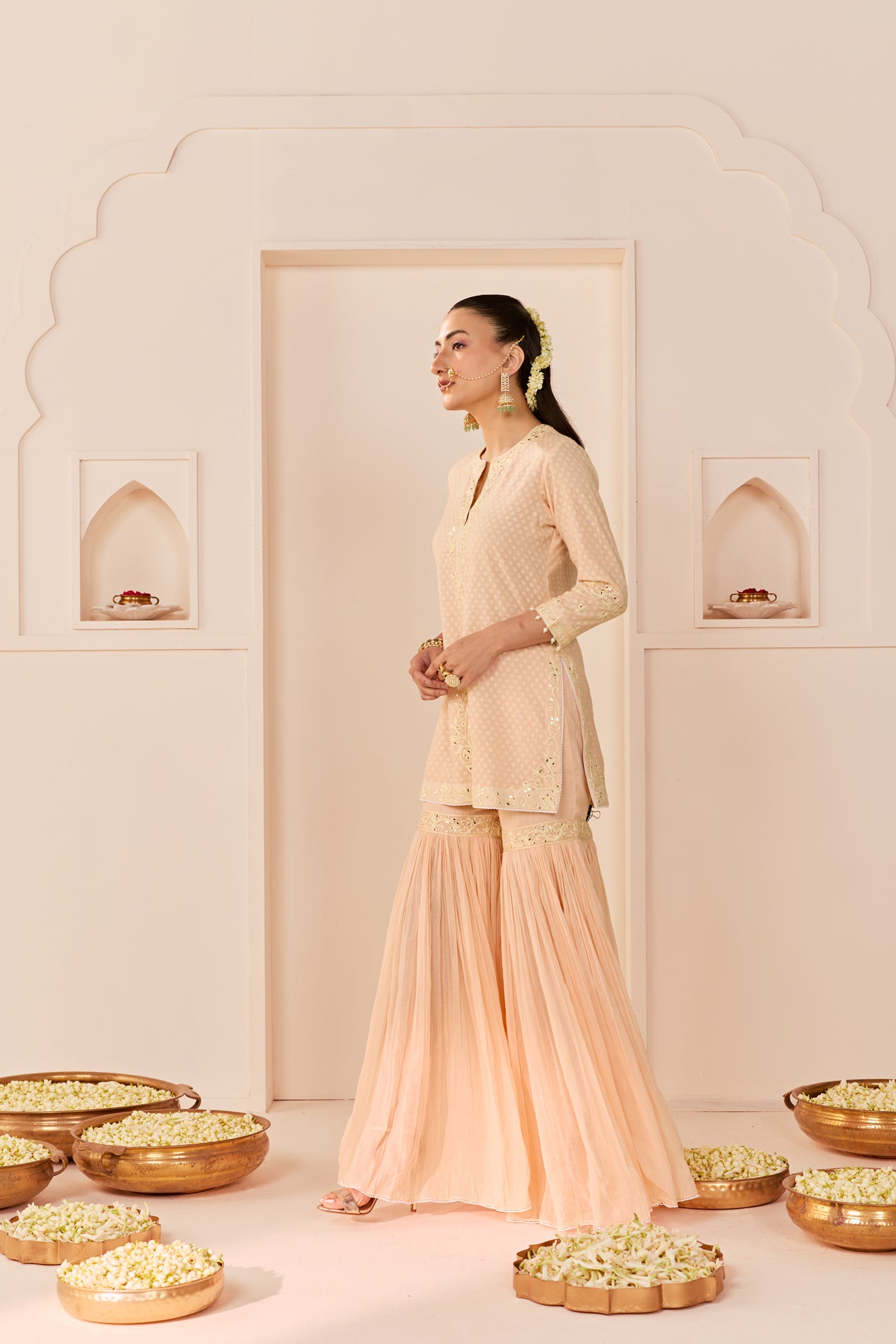 Yasneen - Carnation Pink Short Kurta With Garara And Dupatta