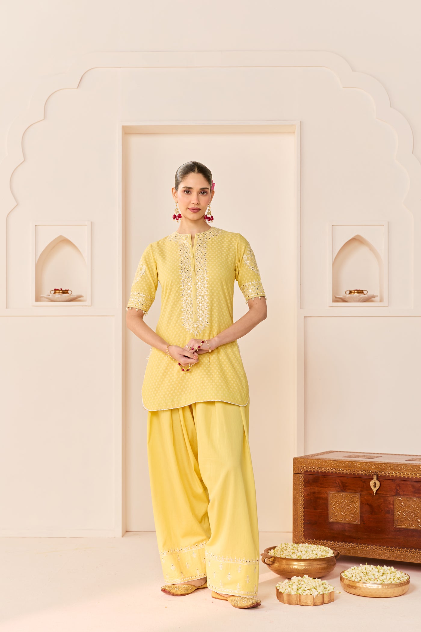 Anaisha - Lemon Yellow Short Kurta With Farshi Salwar