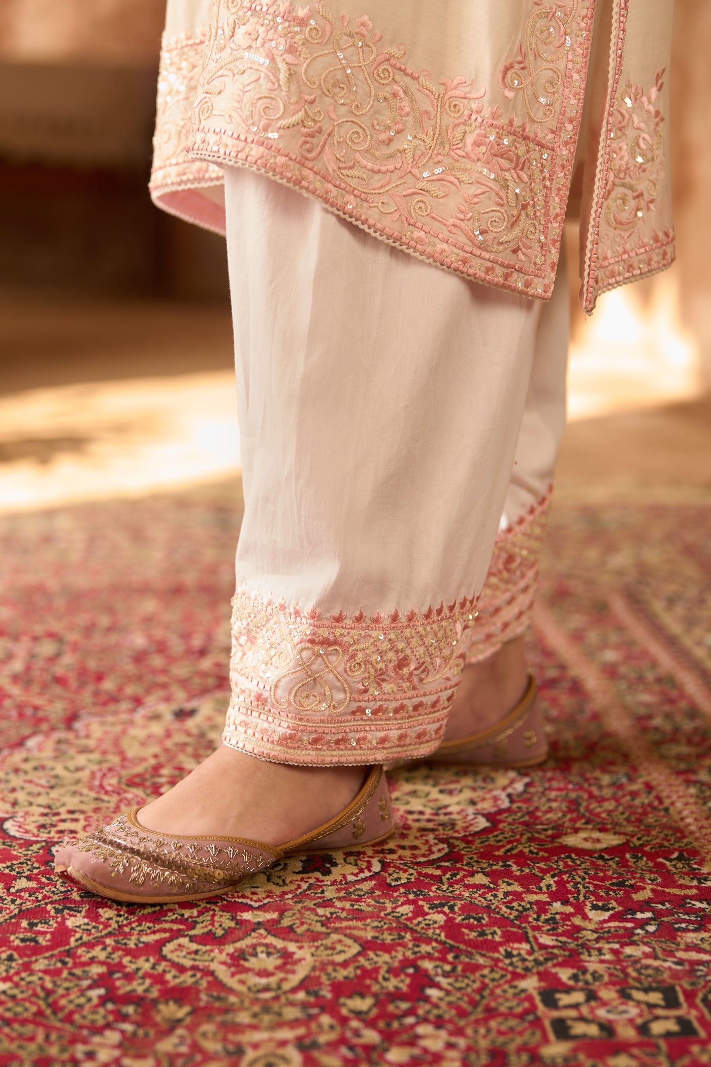 ANAM - DAISY IVORY WITH PINK A-LINE KURTA WITH SALWAR AND DUPATTA