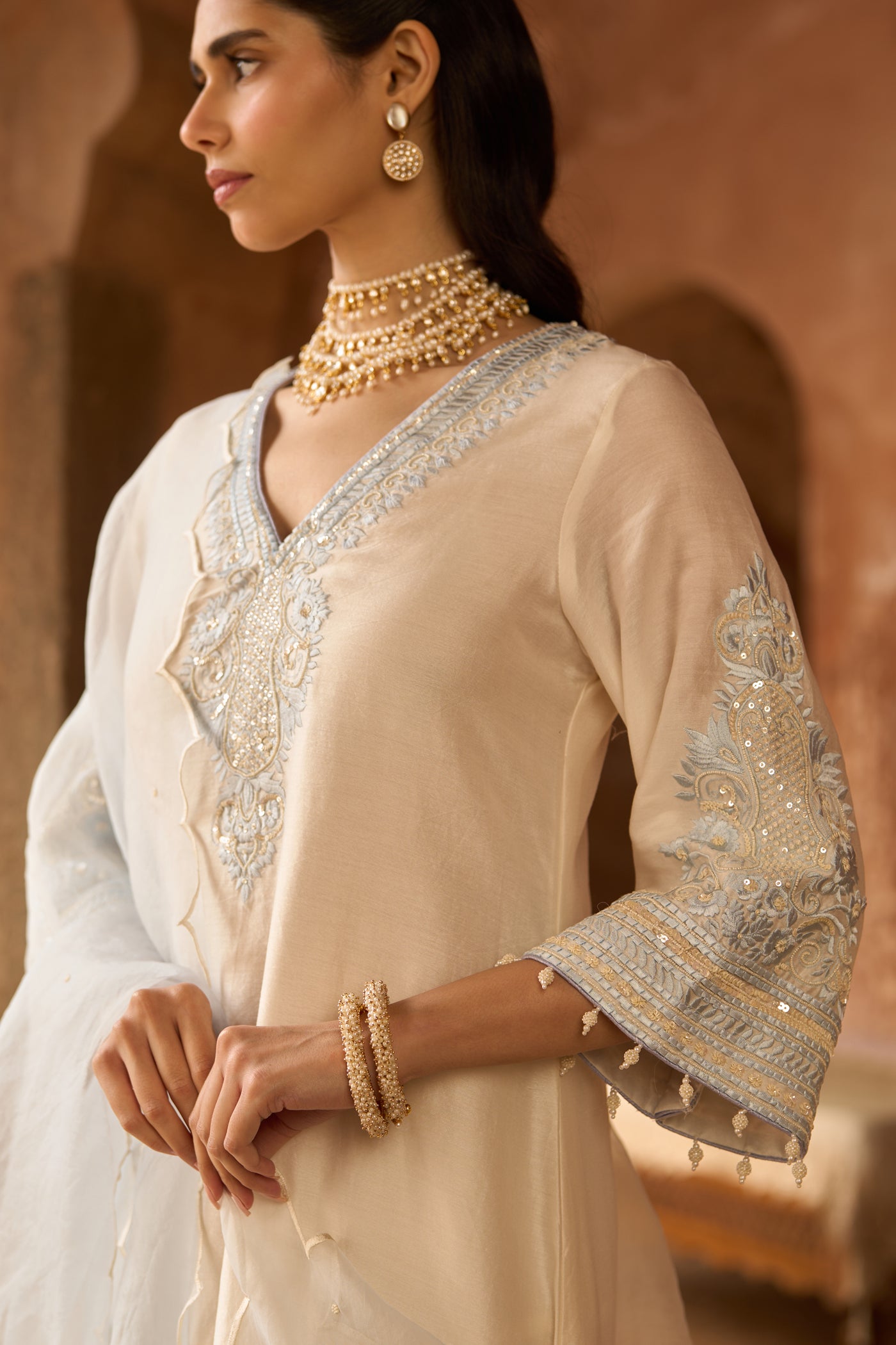 SAHABAT - DAISY IVORY WITH BLUE KAAFTAN WITH SALWAR