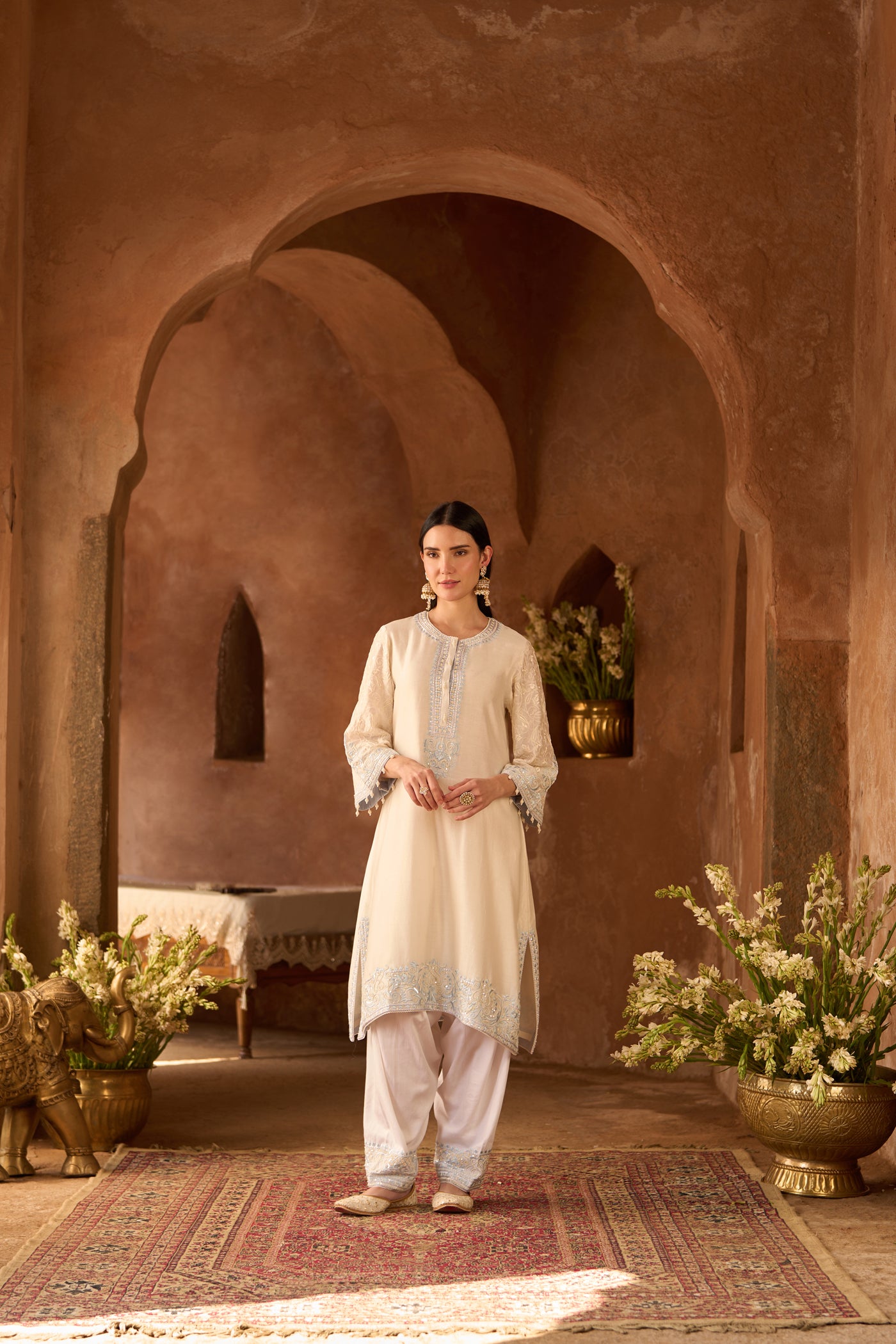 ANAM - DAISY IVORY WITH BLUE A-LINE KURTA WITH SALWAR AND DUPATTA