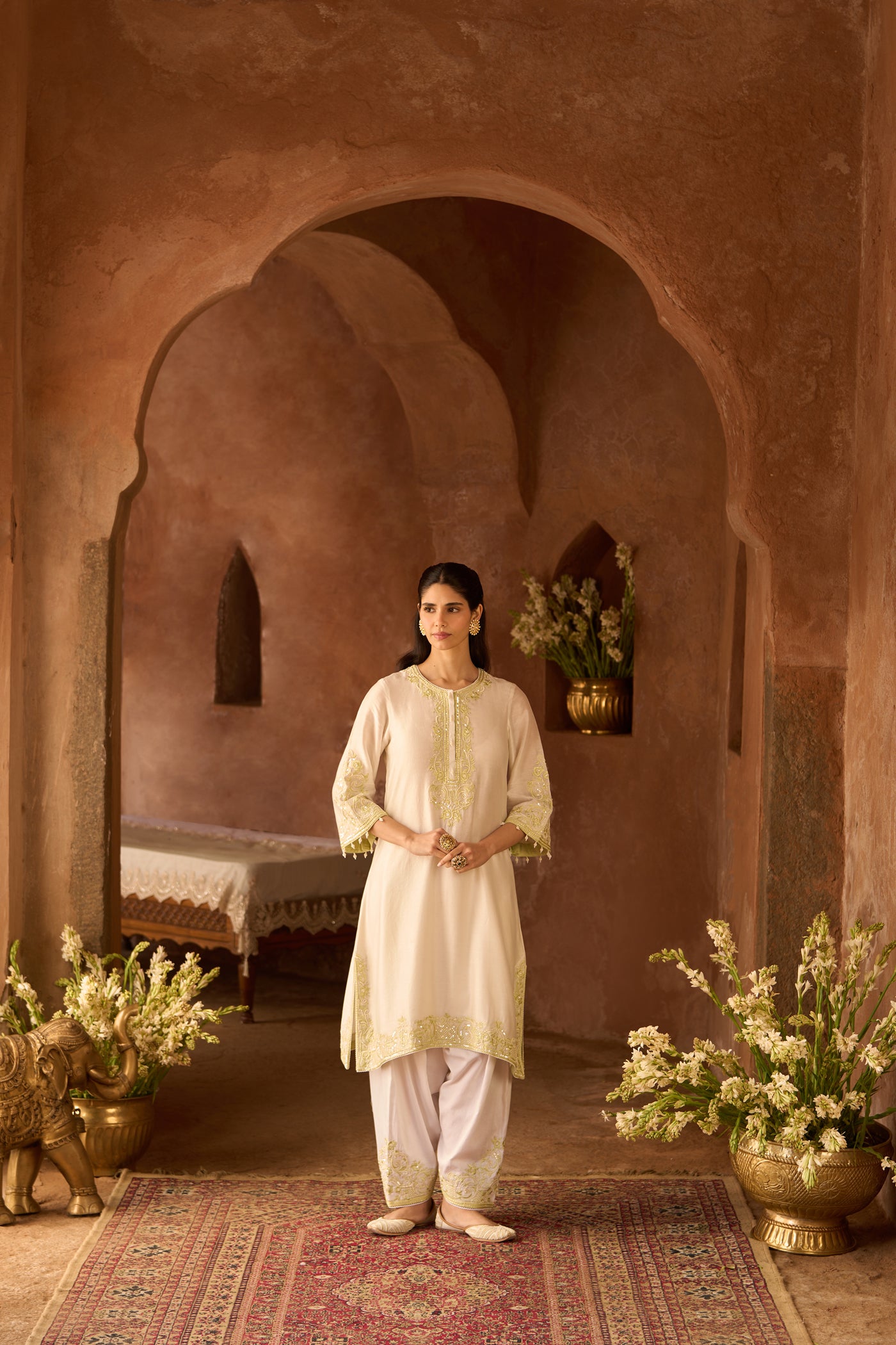 HANI - DAISY IVORY WITH MINT GREEN A-LINE KURTA WITH SALWAR AND DUPATTA