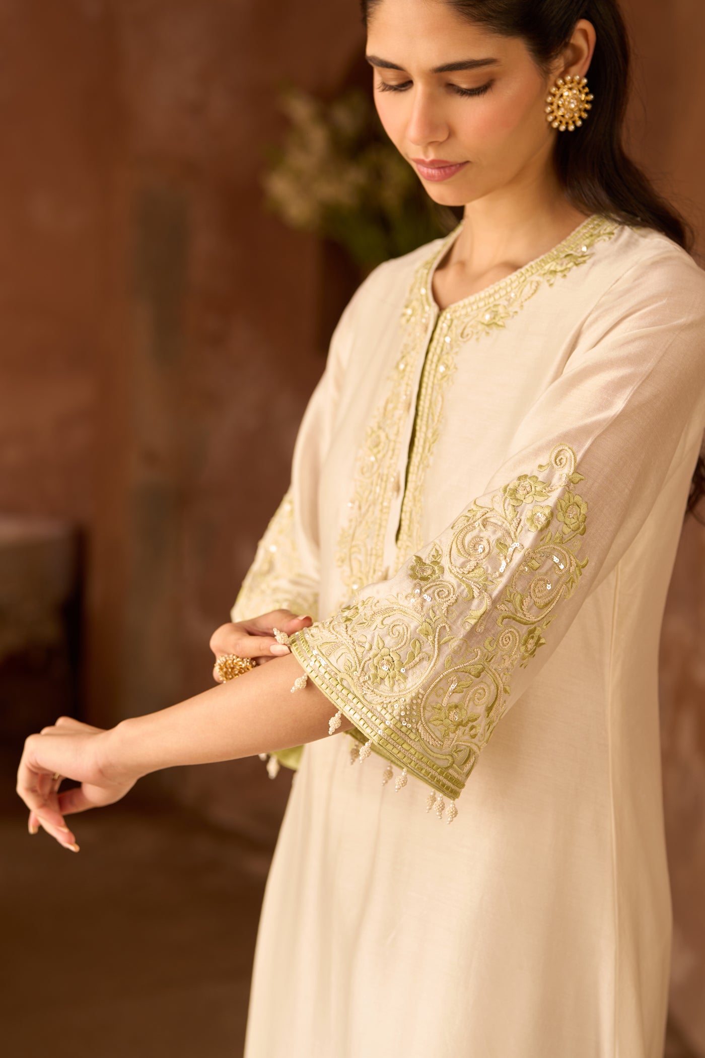 HANI - DAISY IVORY WITH MINT GREEN A-LINE KURTA WITH SALWAR AND DUPATTA