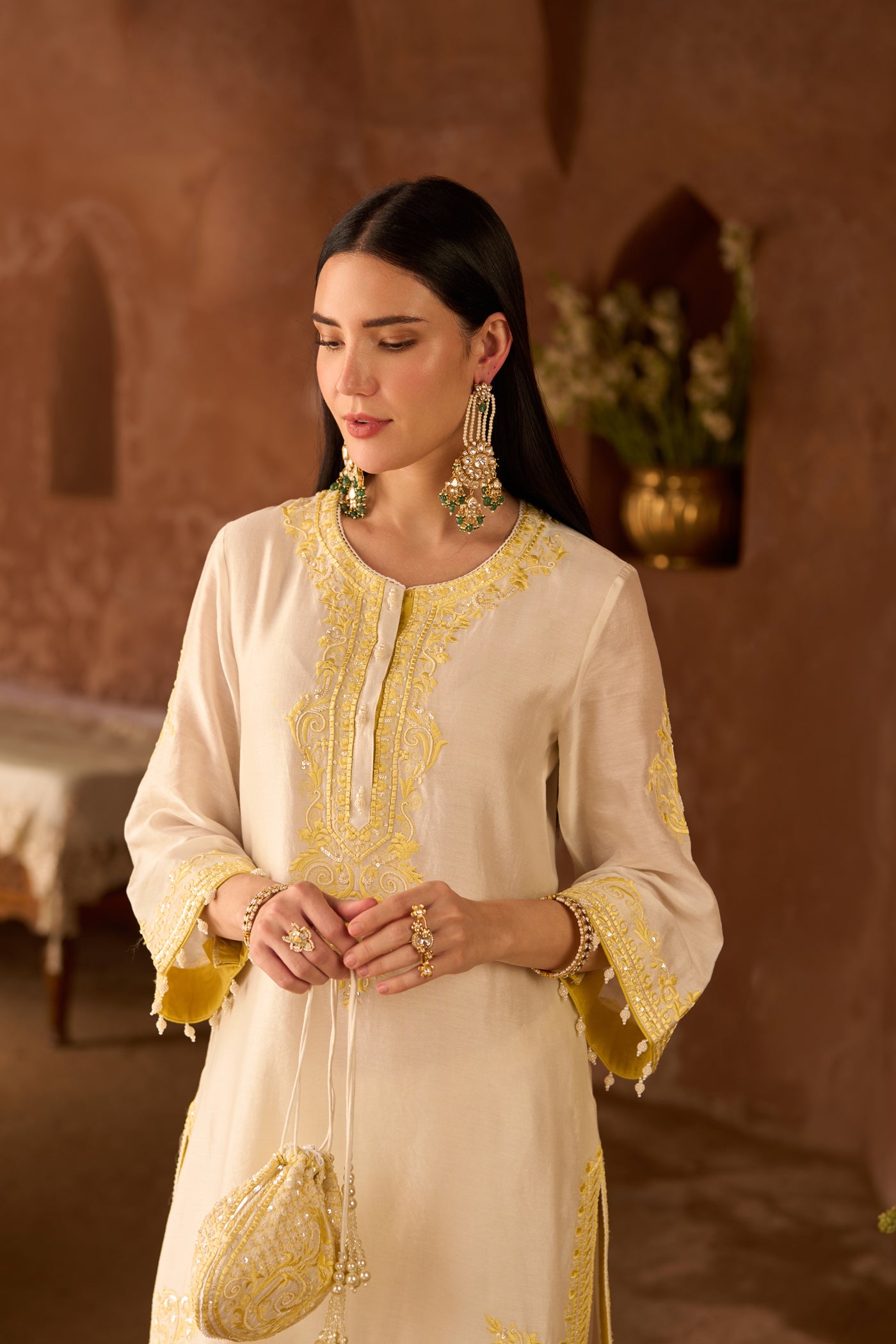 NYRA - DAISY IVORY WITH LEMON YELLOW SHORT KURTA AND DHOTI