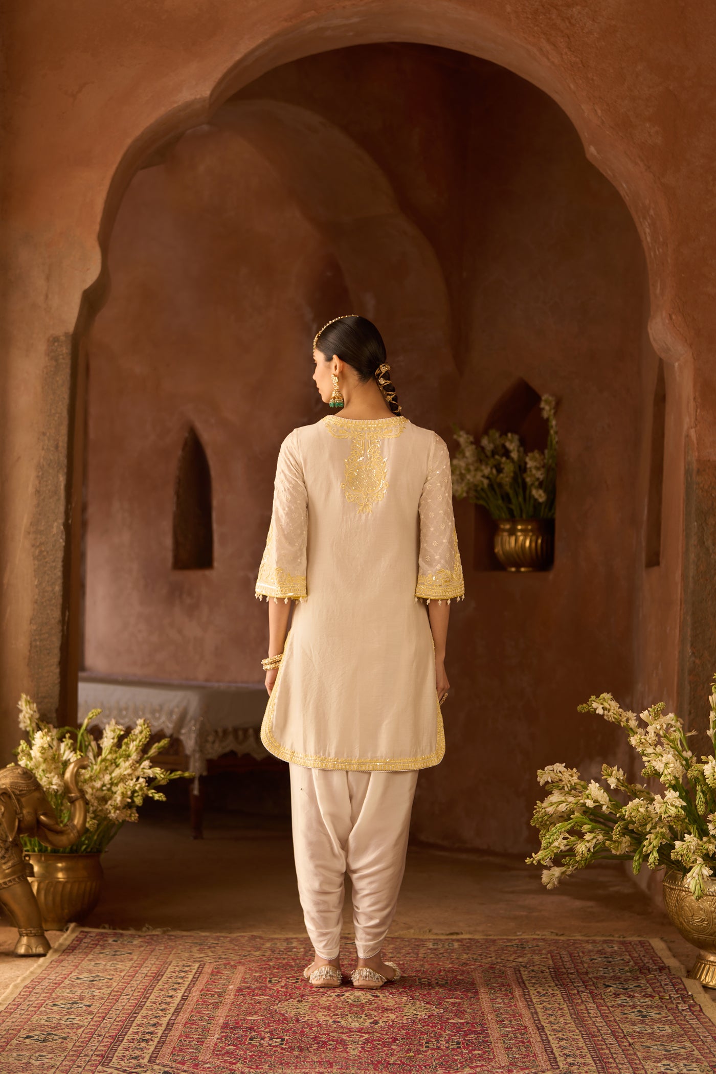 RUHI - DAISY IVORY WITH LEMON YELLOW SHORT KURTA AND DHOTI