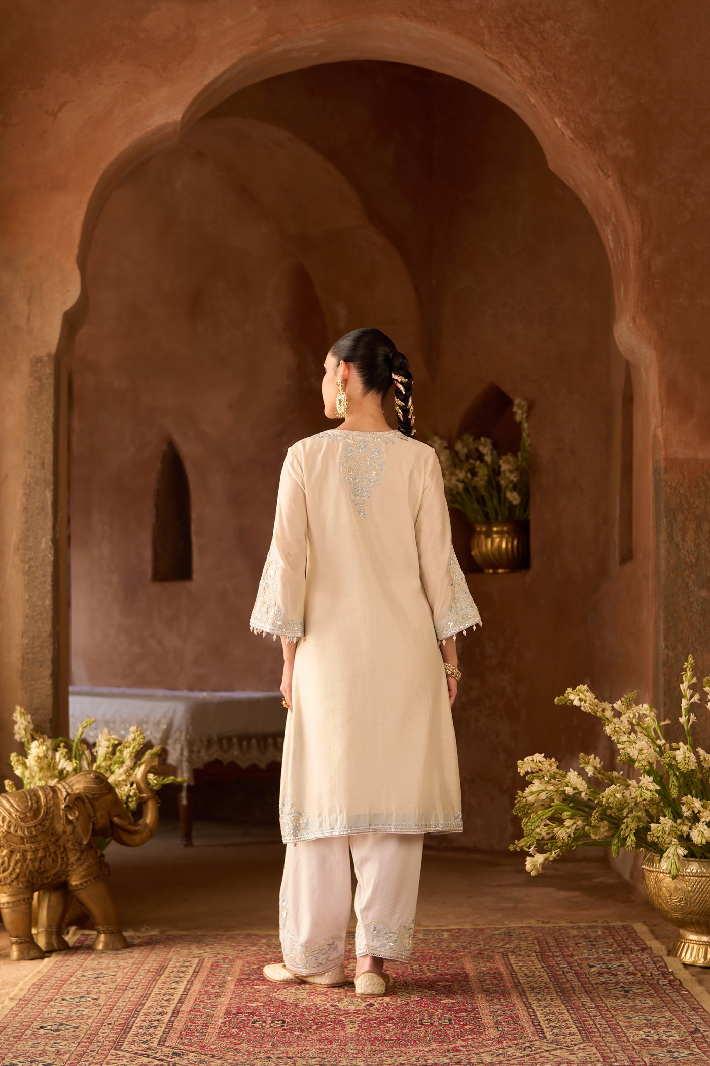 HANI - DAISY IVORY WITH BLUE A-LINE KURTA WITH SALWAR AND DUPATTA