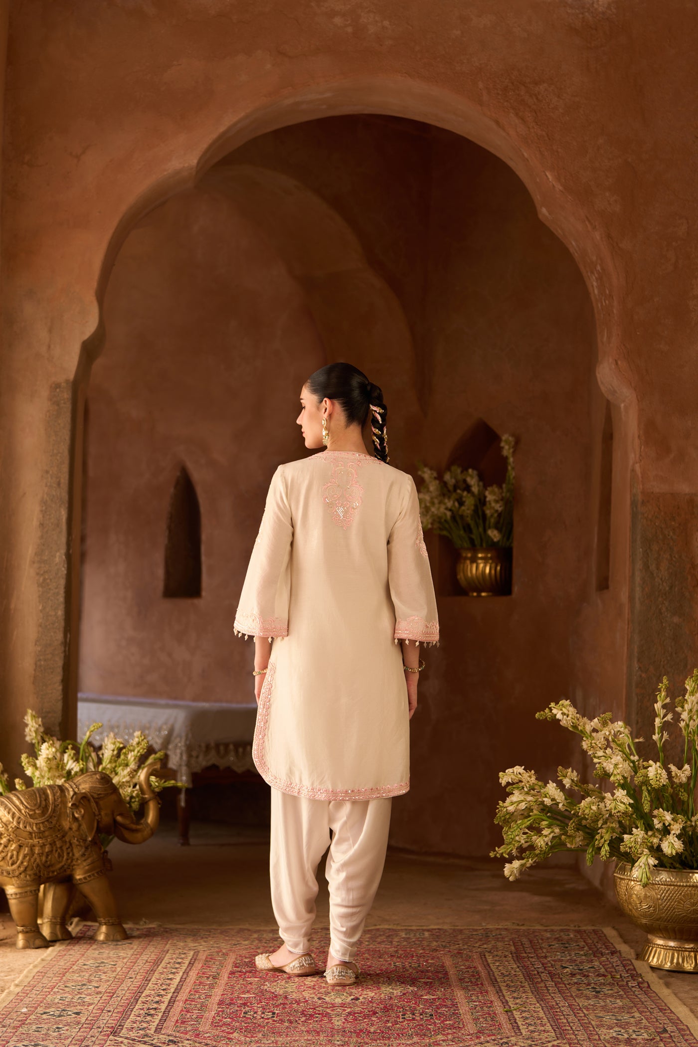 NYRA - DAISY IVORY WITH PINK SHORT KURTA AND DHOTI
