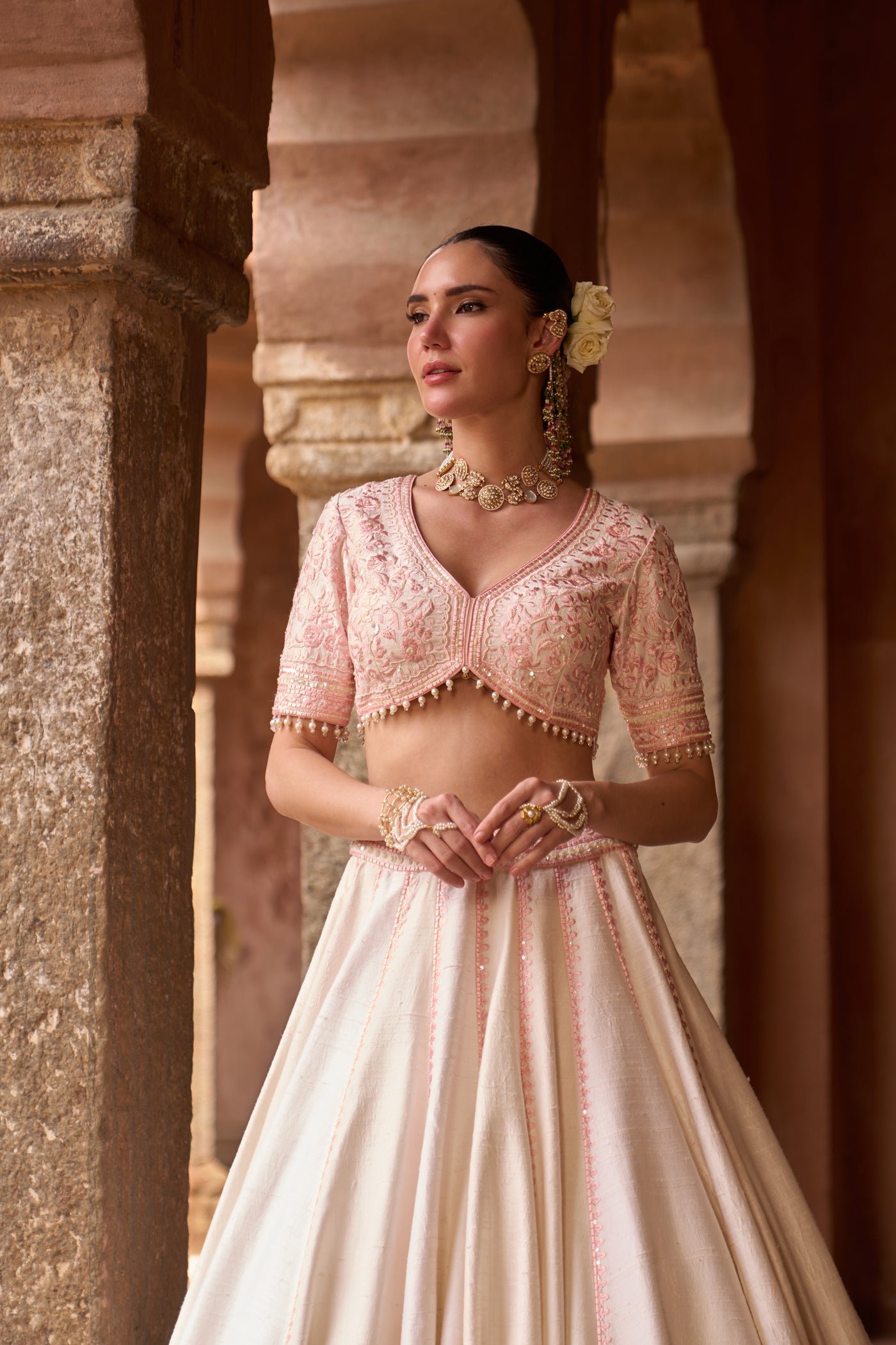 SAYEEDA - DAISY IVORY WITH PINK EMBROIDERED LEHENGA