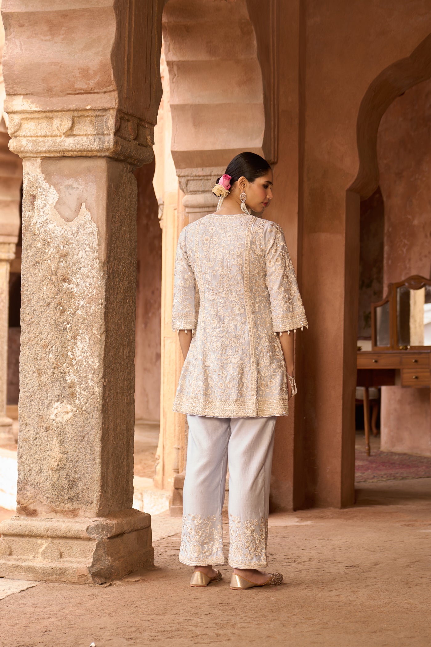 SABOOR - BLUE SHORT A-LINE KURTA WITH STRAIGHT PANTS AND DUPATTA