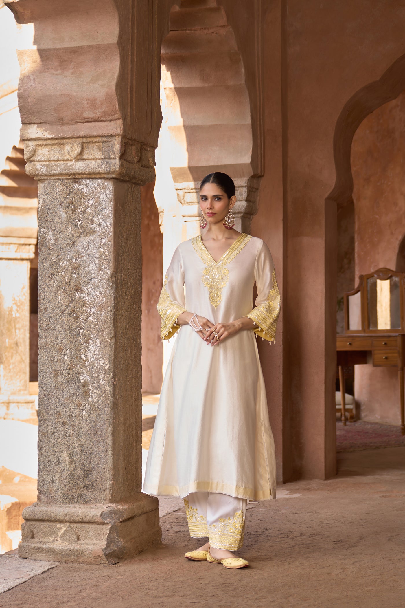 SAHABAT - DAISY IVORY WITH LEMON YELLOW KAAFTAN WITH SALWAR