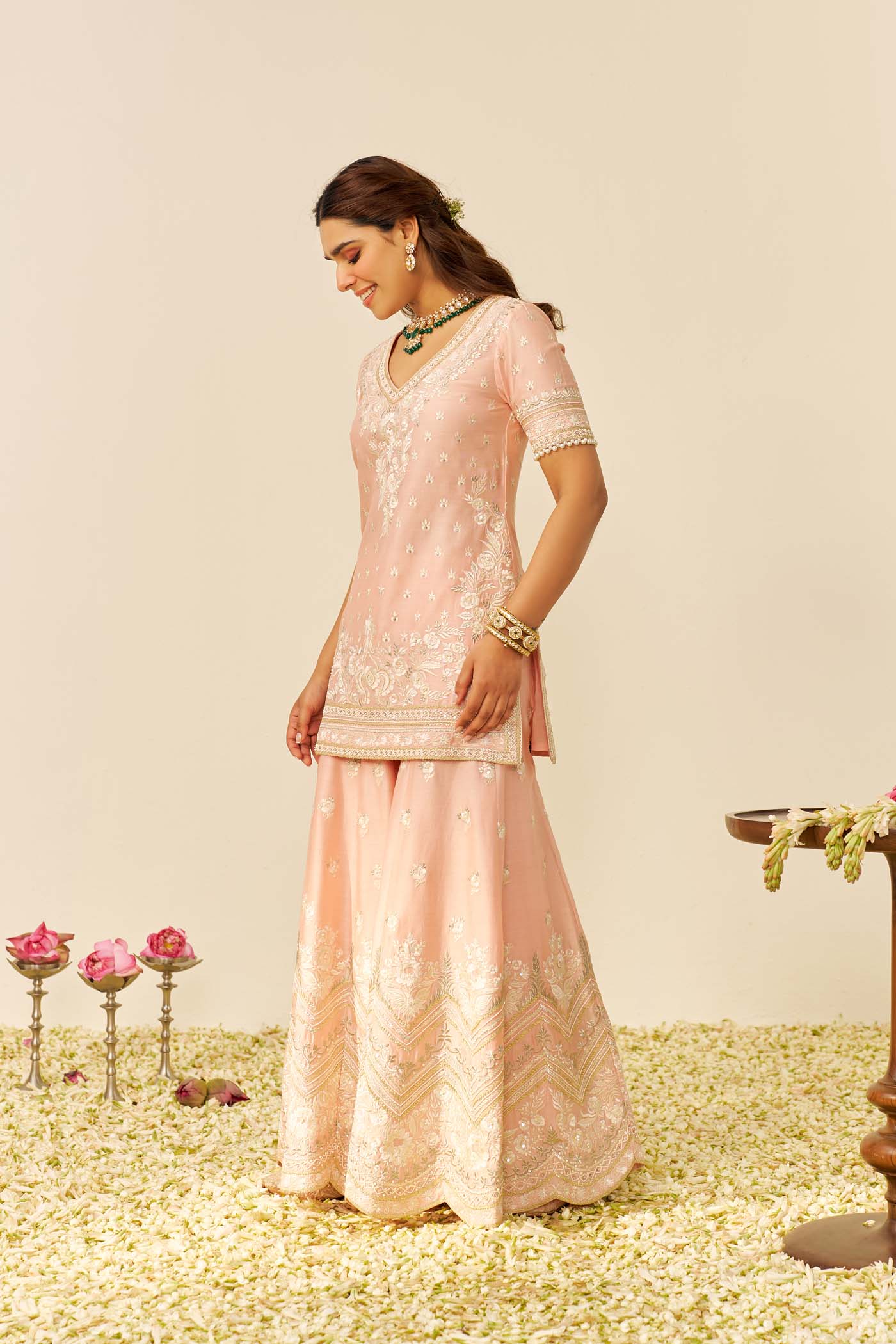 SAMEEHA - Off Rose SHORT KURTA WITH SHARARA (LXRTS)
