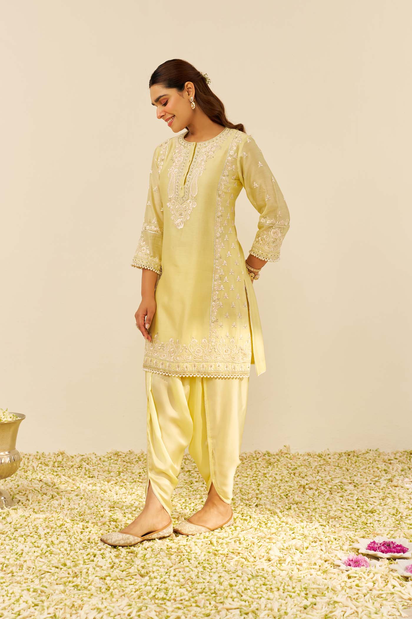 ZAISHA - Lemon Yellow SHORT KURTA WITH DHOTI (LXRTS)