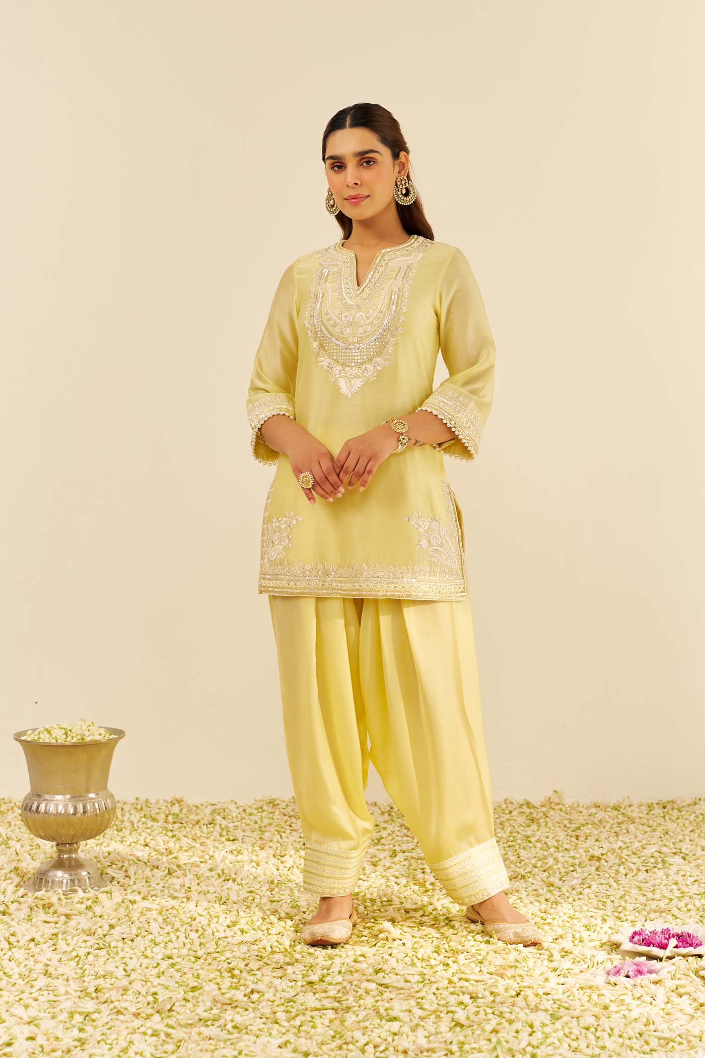 SARA - Lemon Yellow SHORT KURTA WITH SALWAR (LXRTS)