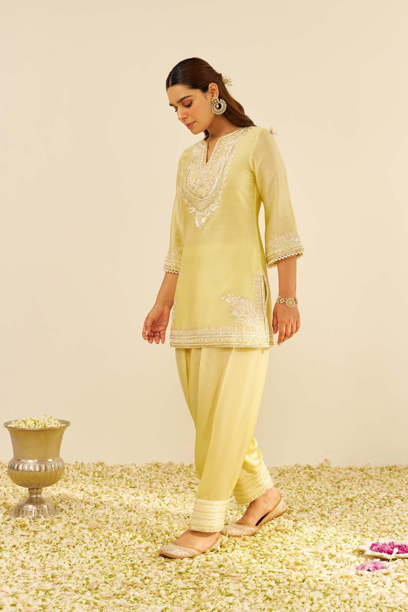 SARA - Lemon Yellow SHORT KURTA WITH SALWAR (LXRTS)