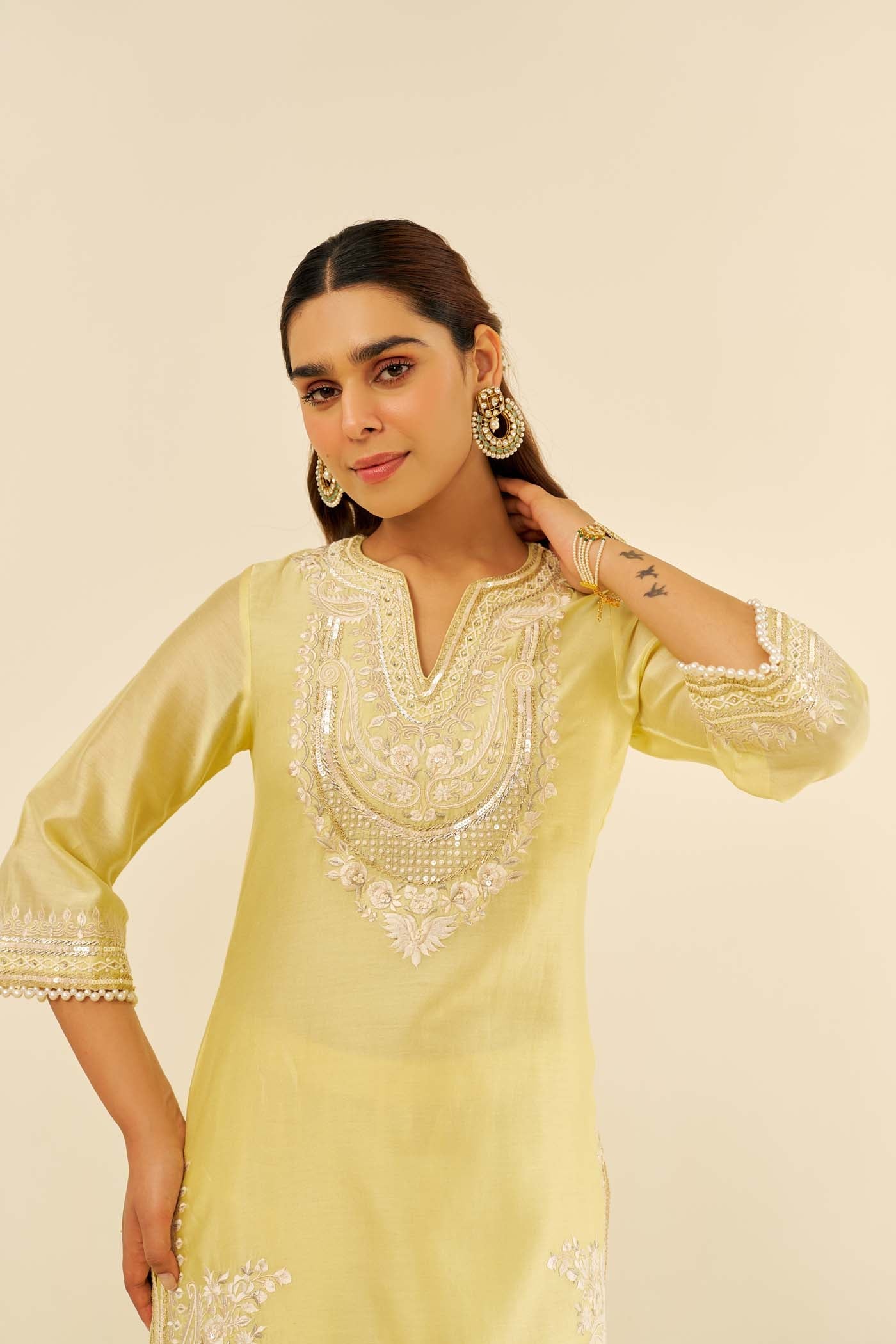 SARA - Lemon Yellow SHORT KURTA WITH SALWAR (LXRTS)