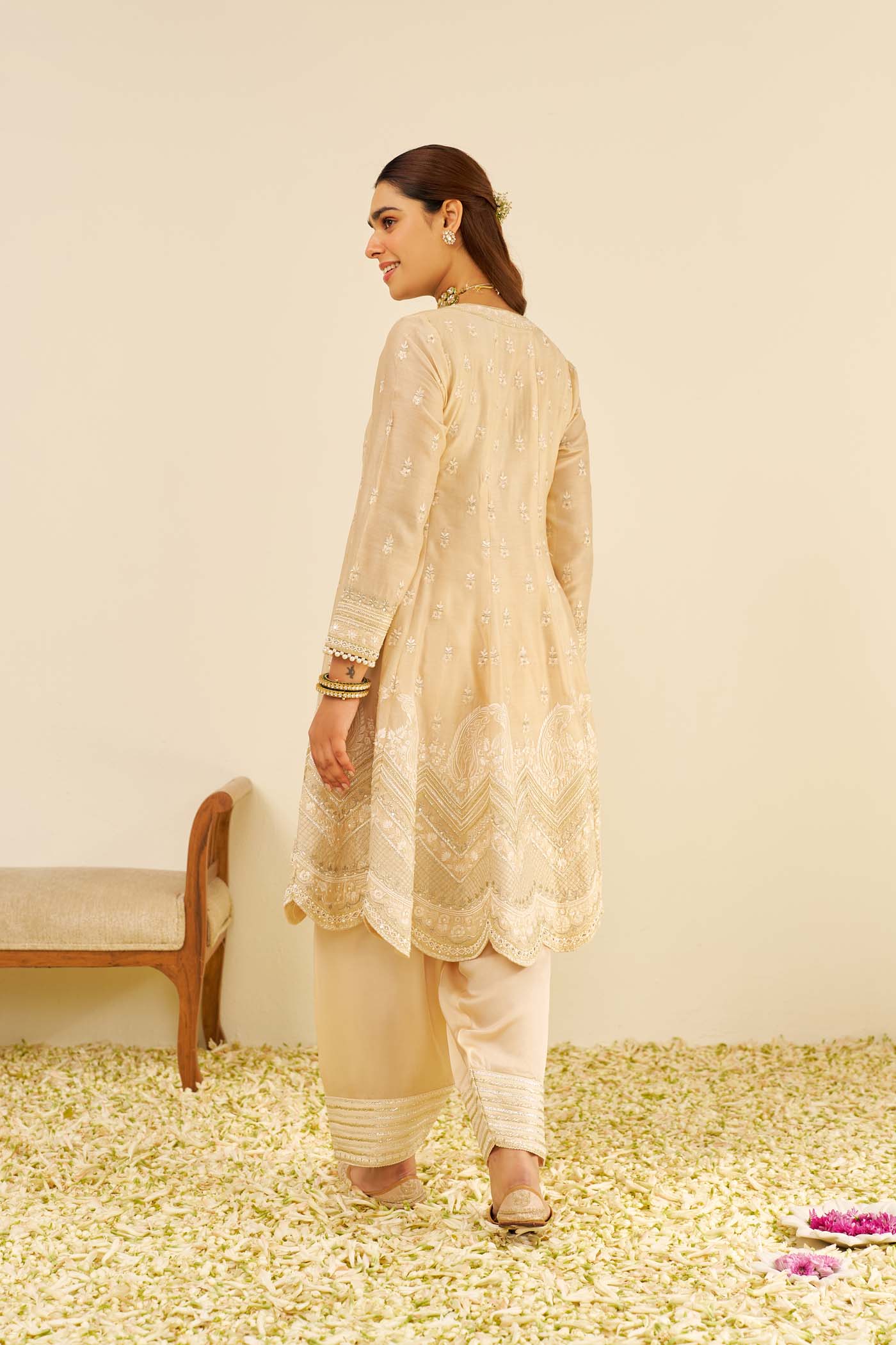 MEERAM - Beige SHORT ANARKALI WITH SALWAR (LXRTS)