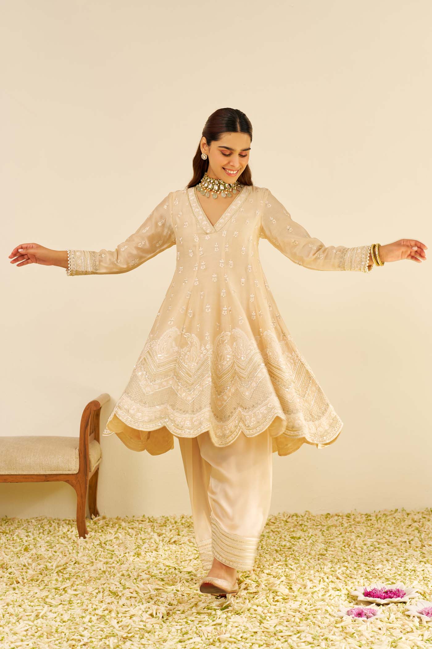 MEERAM - Beige SHORT ANARKALI WITH SALWAR (LXRTS)