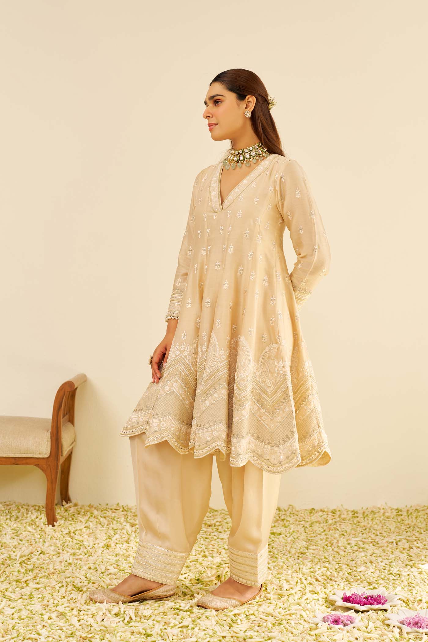 MEERAM - Beige SHORT ANARKALI WITH SALWAR (LXRTS)