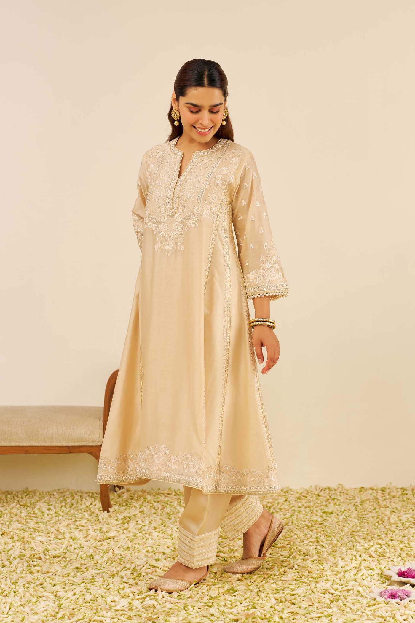 MAAROOFA - Beige LONG CHAUGA WITH SALWAR (LXRTS)