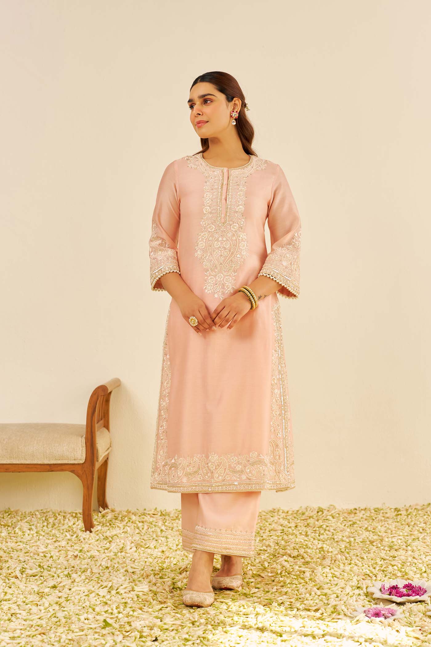 Sereen - Off Rose A-Line Kurta With Palazzo (LXRTS)