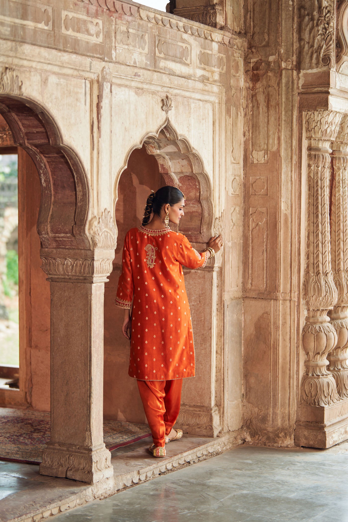 FAHMIDA - BURNT ORANGE SHORT KURTA WITH SALWAR