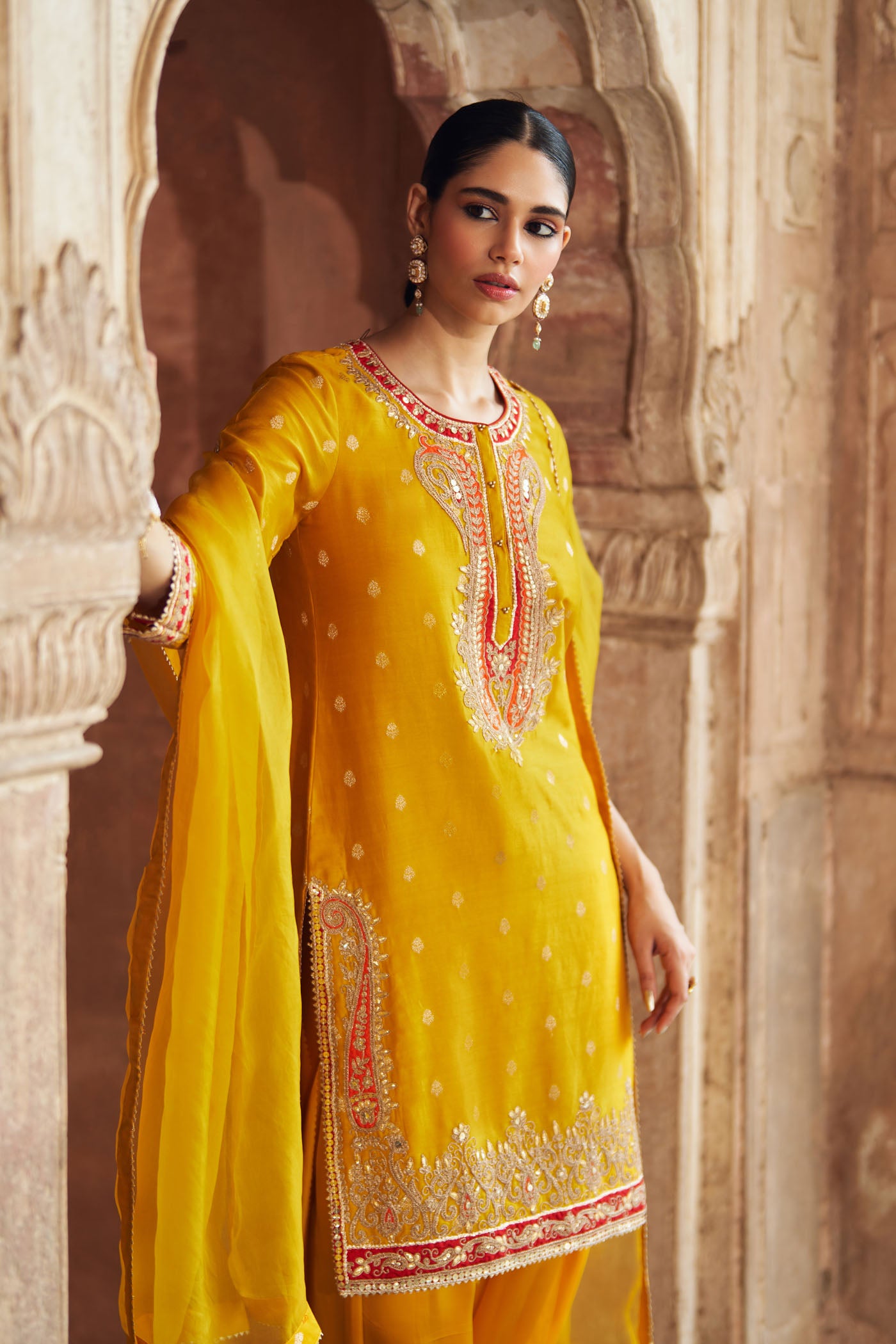 FAHMIDA - MUSTARD SHORT KURTA WITH SALWAR