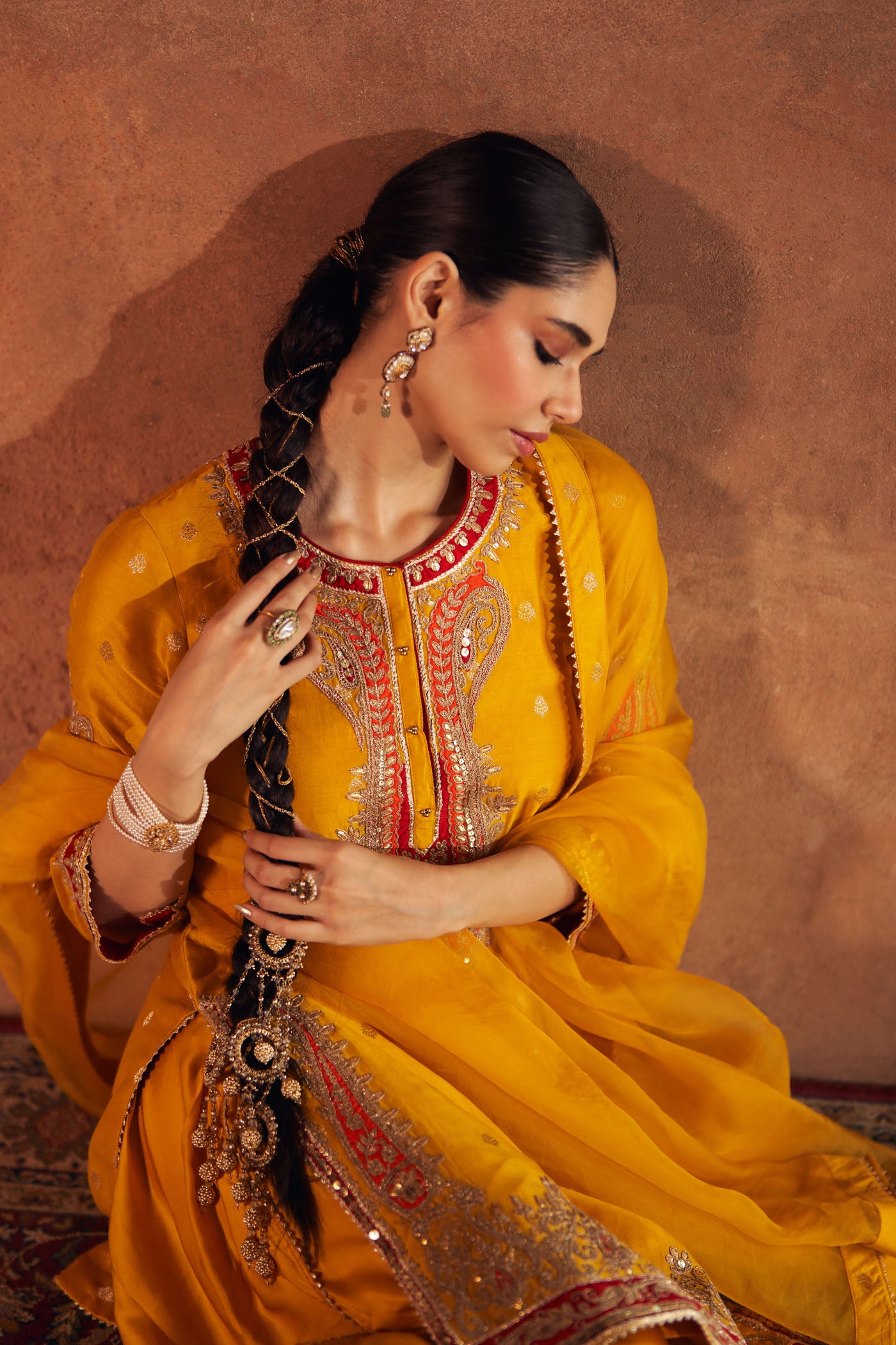 FAHMIDA - MUSTARD SHORT KURTA WITH SALWAR