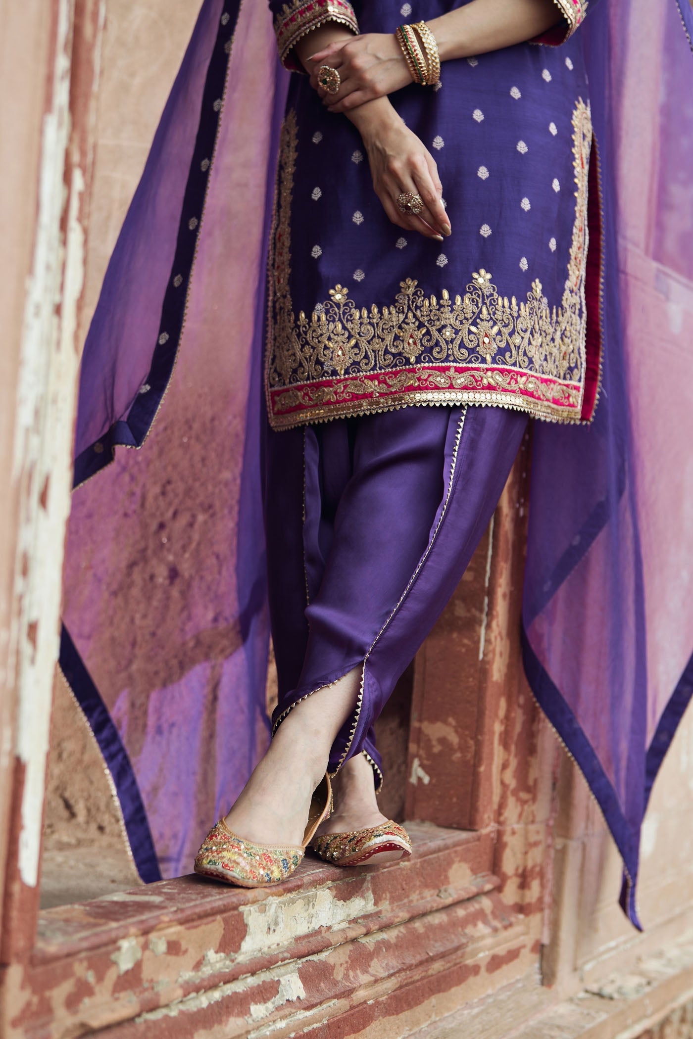 FAHMIDA - DEEP PURPLE SHORT KURTA WITH SALWAR