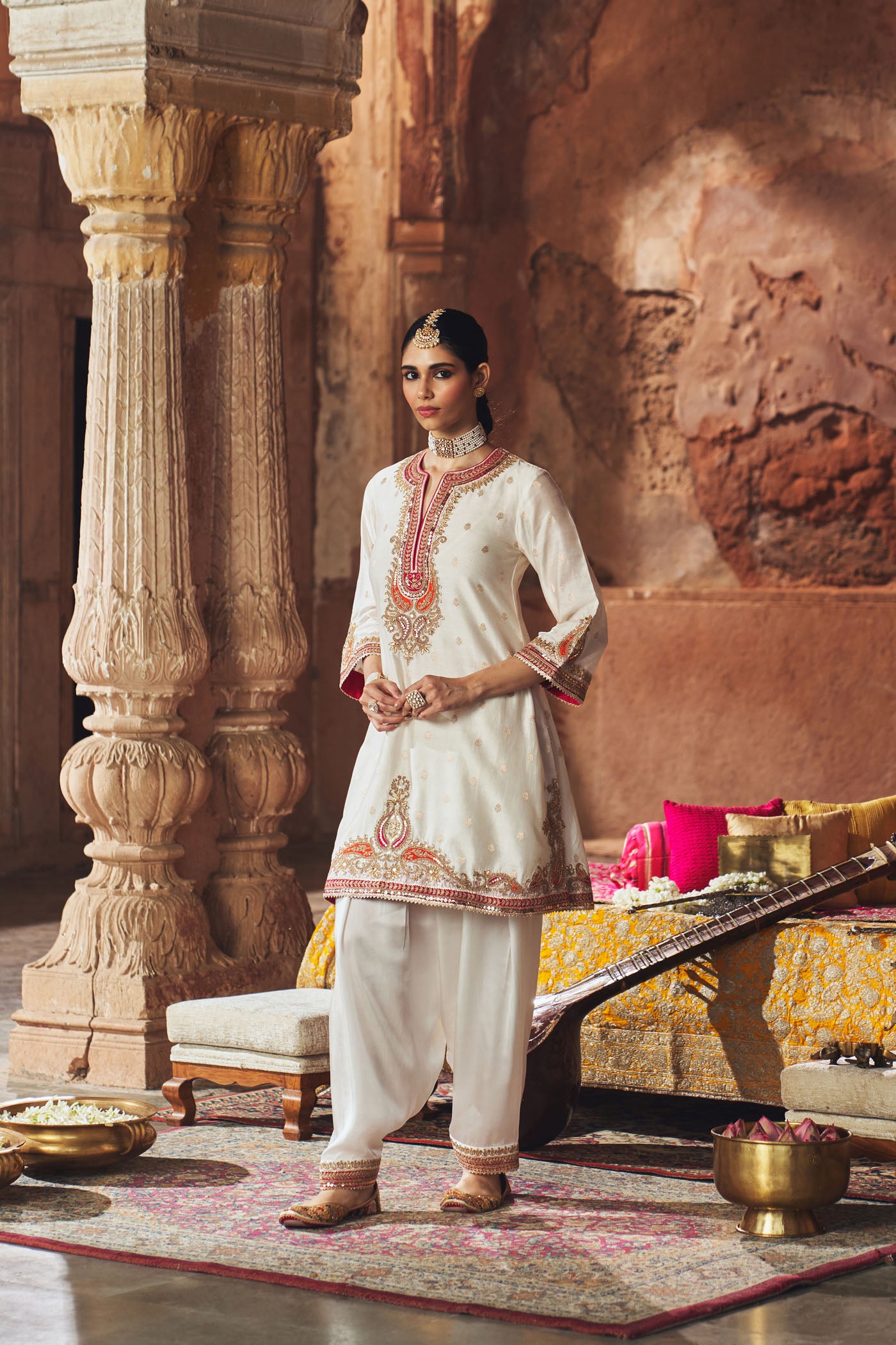MEHWISH - DAISY IVORY SHORT KURTA WITH SALWAR AND DUPATTA