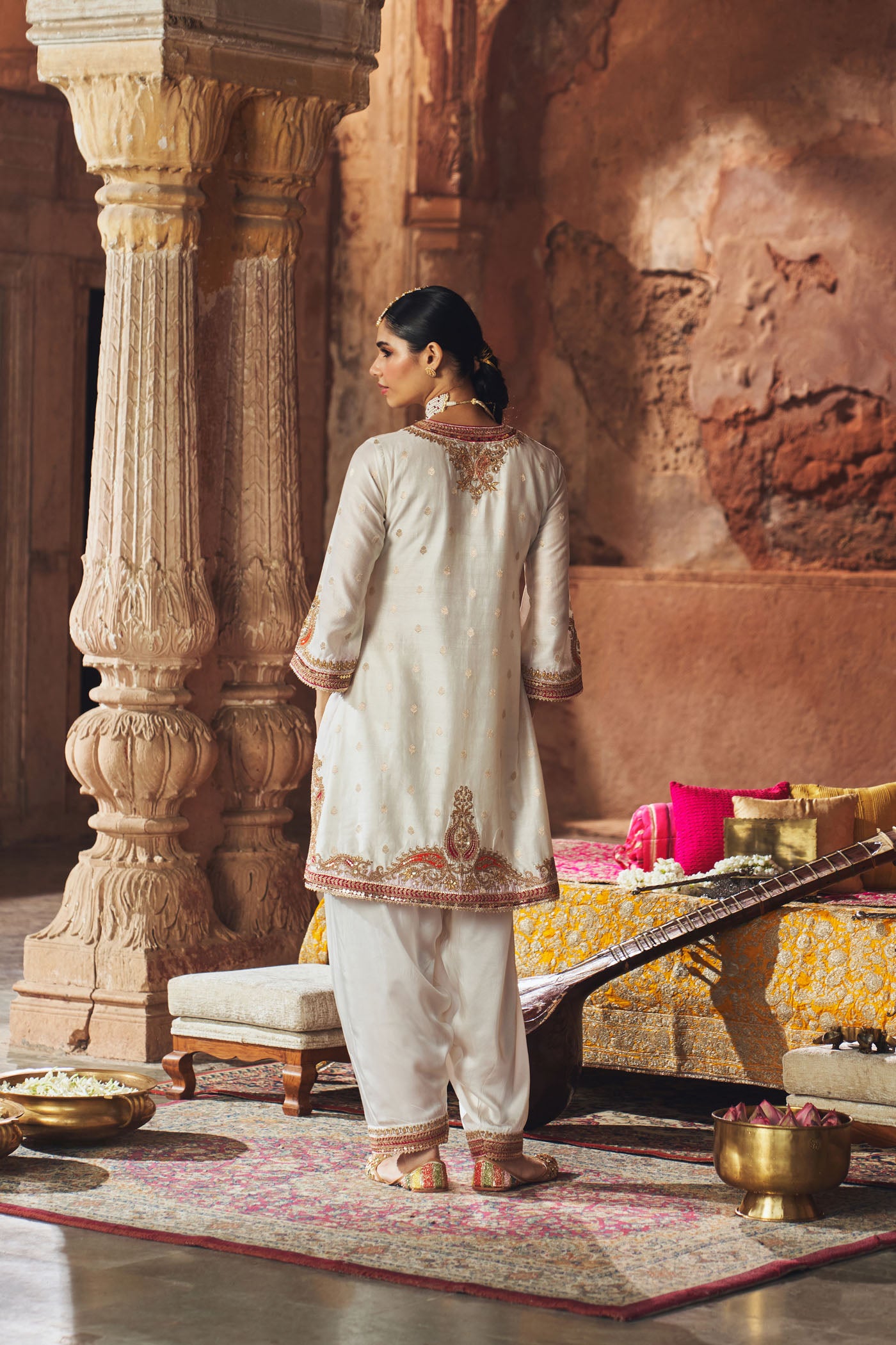 MEHWISH - DAISY IVORY SHORT KURTA WITH SALWAR AND DUPATTA