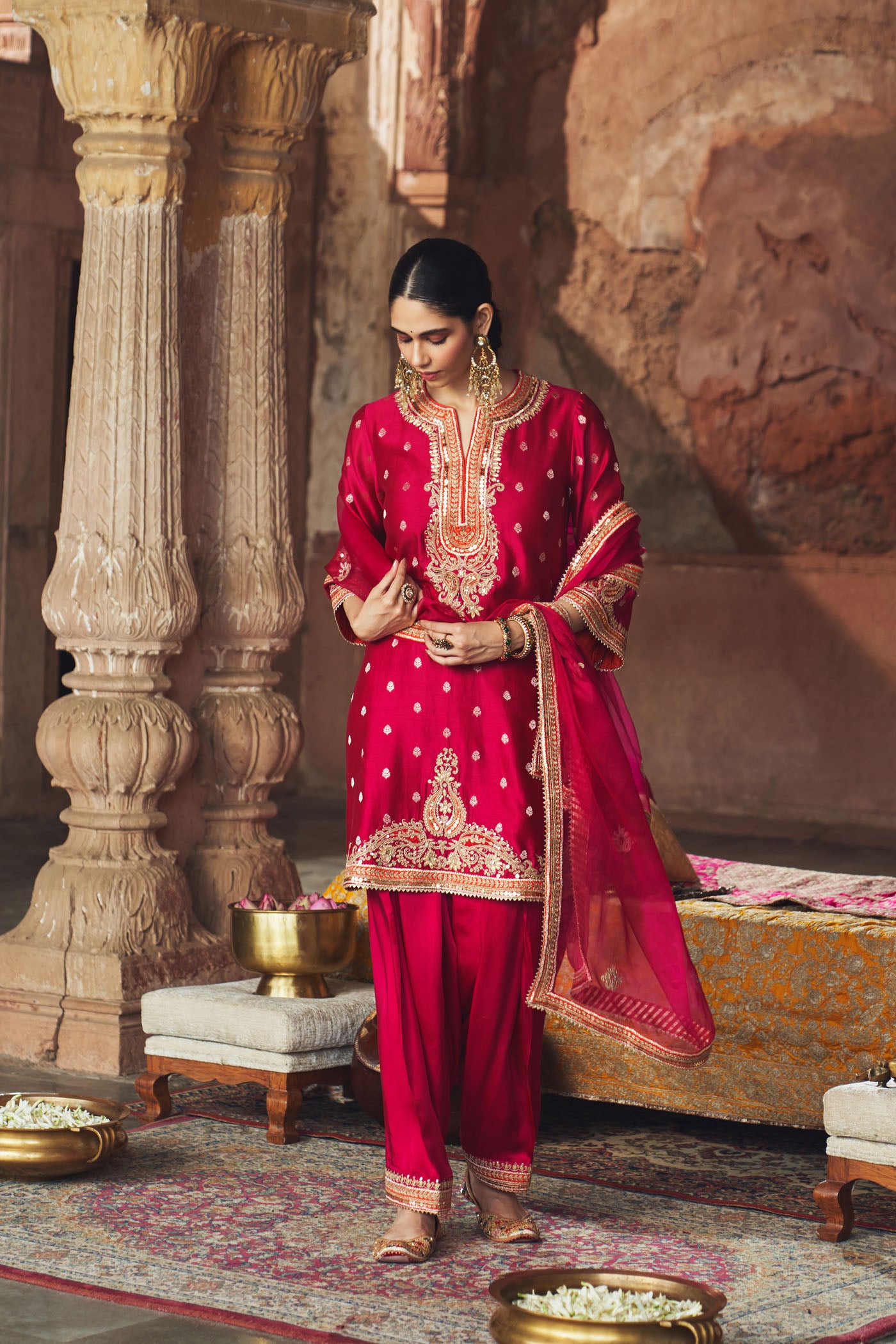 MEHWISH - HOTPINK SHORT KURTA WITH SALWAR AND DUPATTA