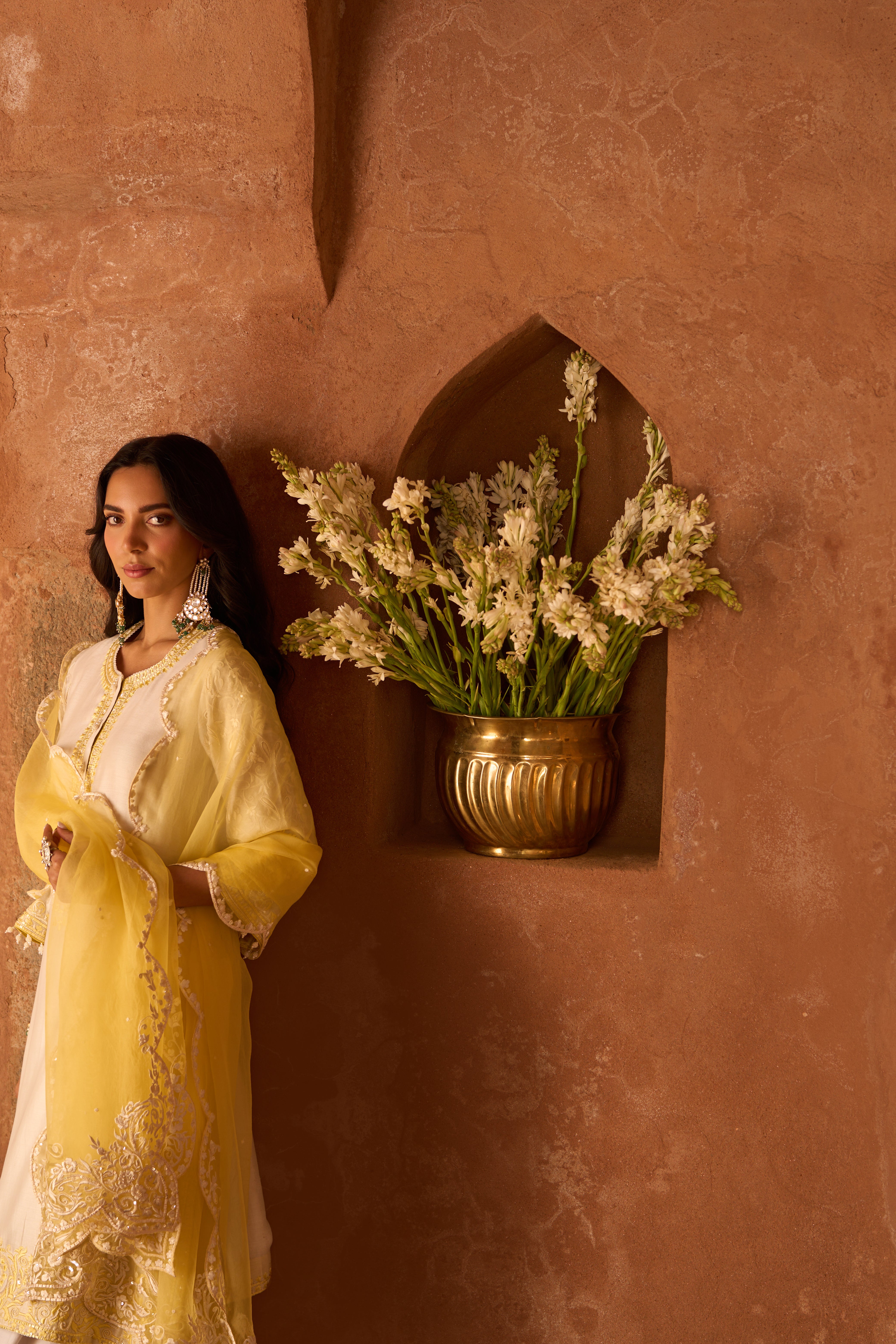 ANAM - DAISY IVORY WITH LEMON YELLOW A-LINE KURTA WITH SALWAR AND DUPATTA