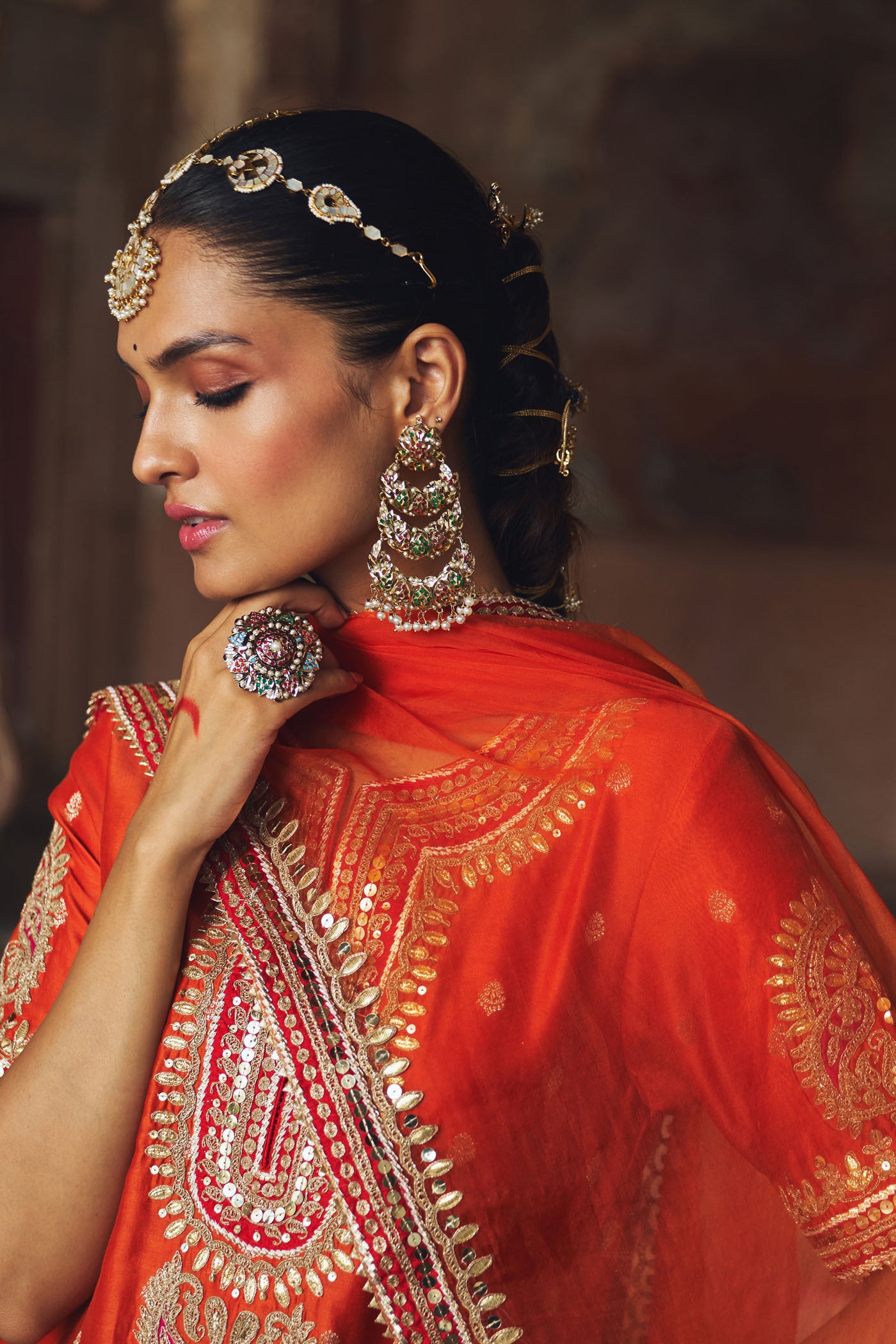 AREESHA - BURNT ORANGE SHORT KURTA WITH SHARARA AND DUPATTA