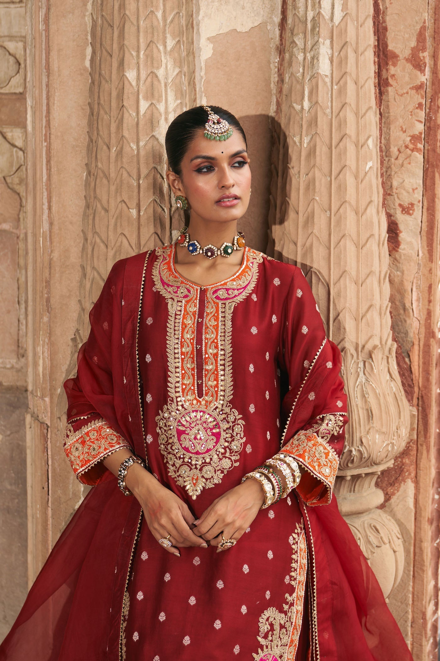 ANILA - DEEP RED SHORT KURTA WITH SALWAR (Lxrts)