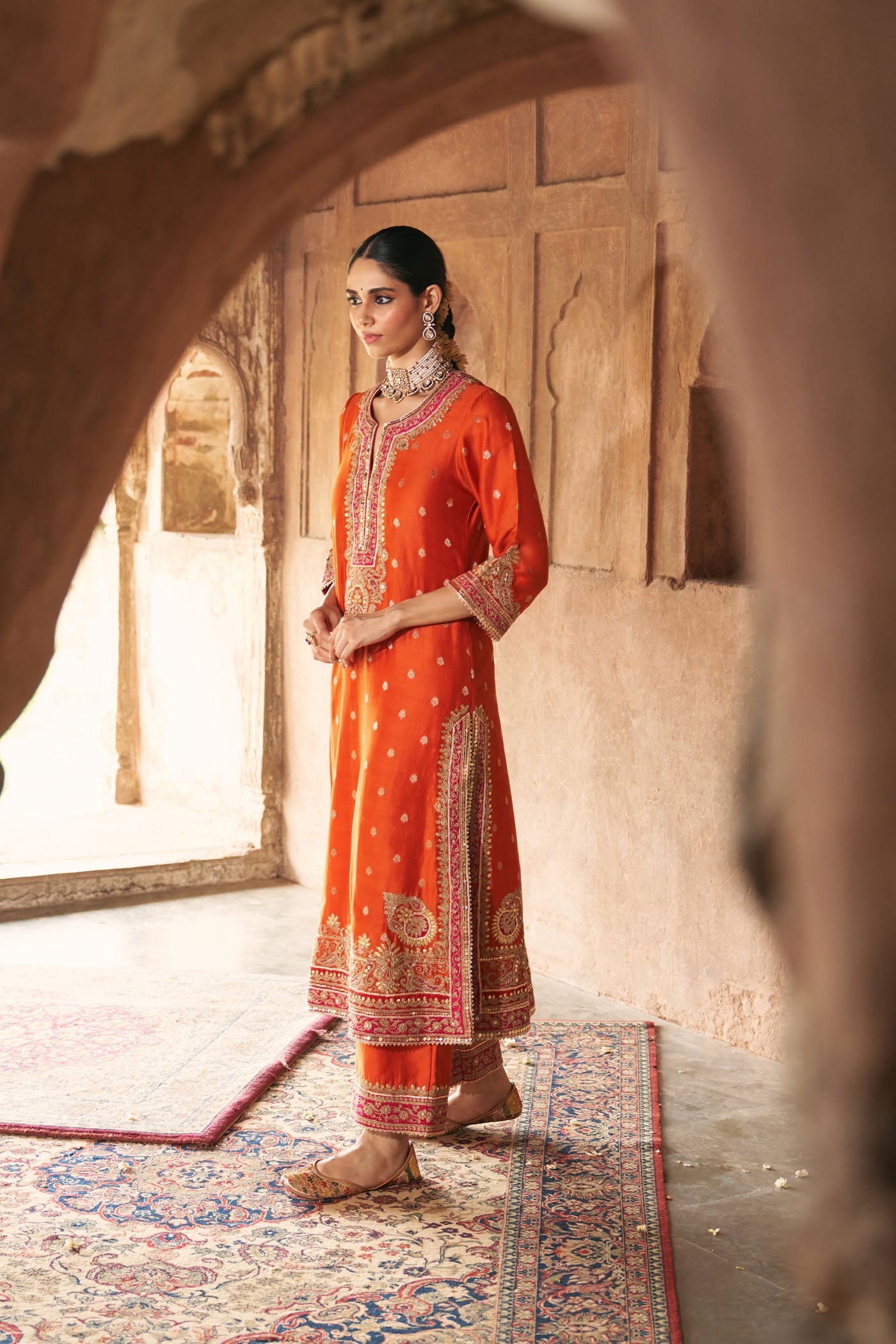 SOBIA - BURNT ORANGE LONG KURTA WITH PALAZZO AND DUPATTA (Lxrts)