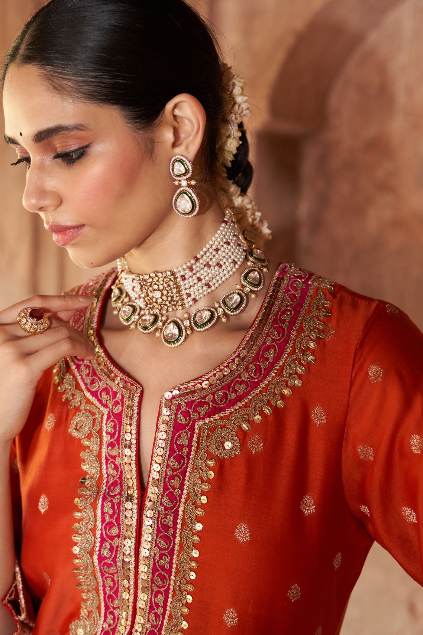 SOBIA - BURNT ORANGE LONG KURTA WITH PALAZZO AND DUPATTA (Lxrts)