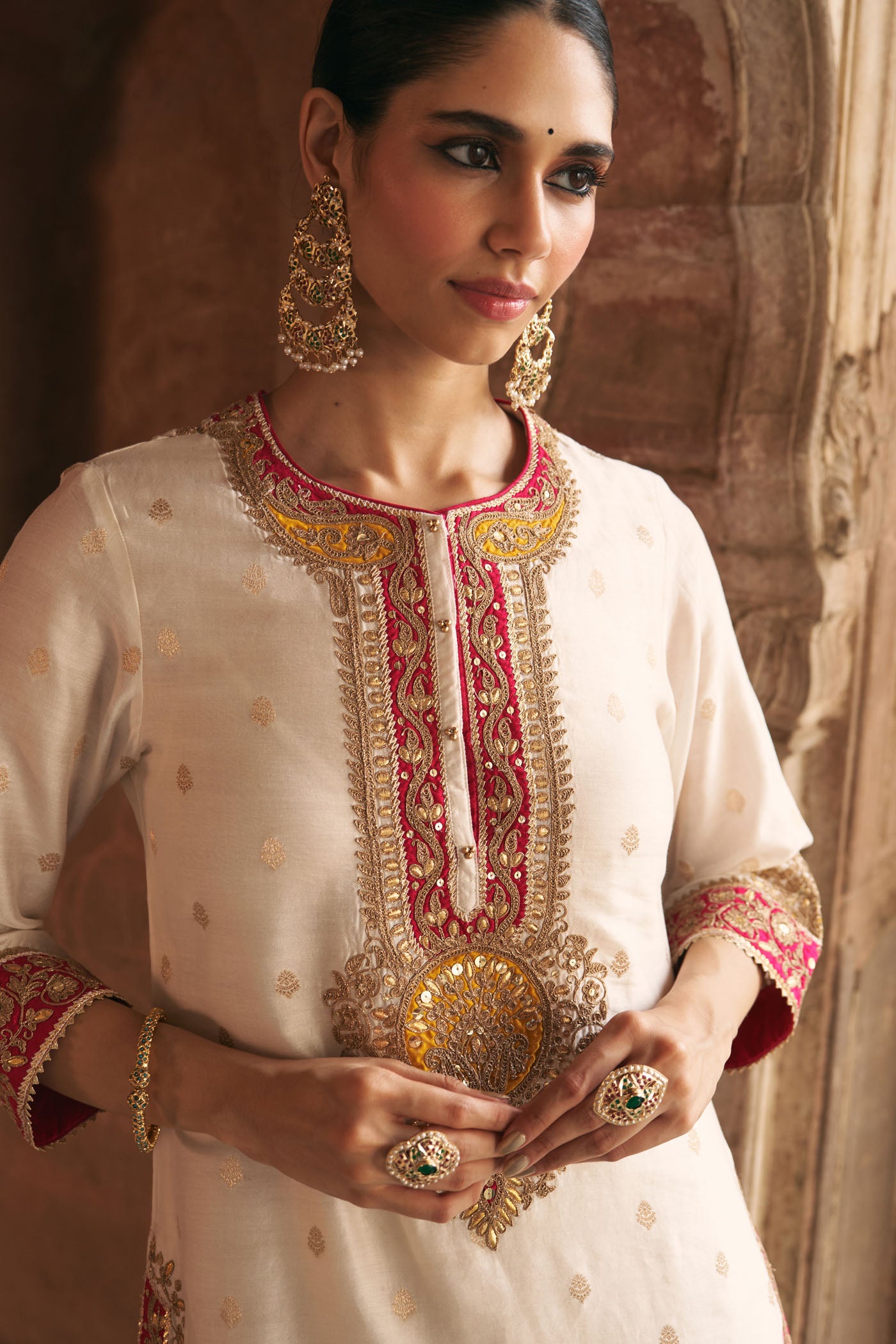 ANILA - DAISY IVORY SHORT KURTA WITH SALWAR