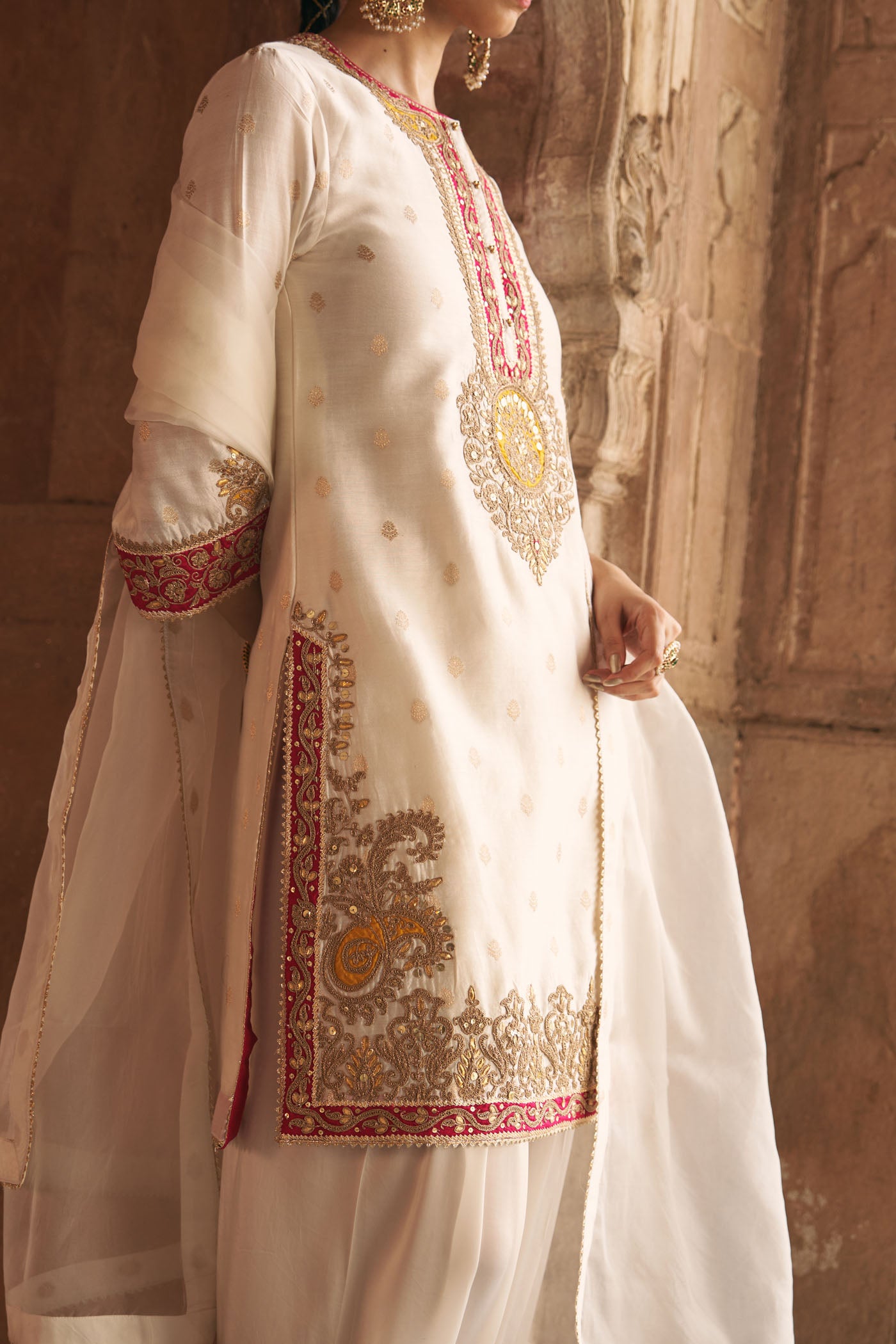 ANILA - DAISY IVORY SHORT KURTA WITH SALWAR