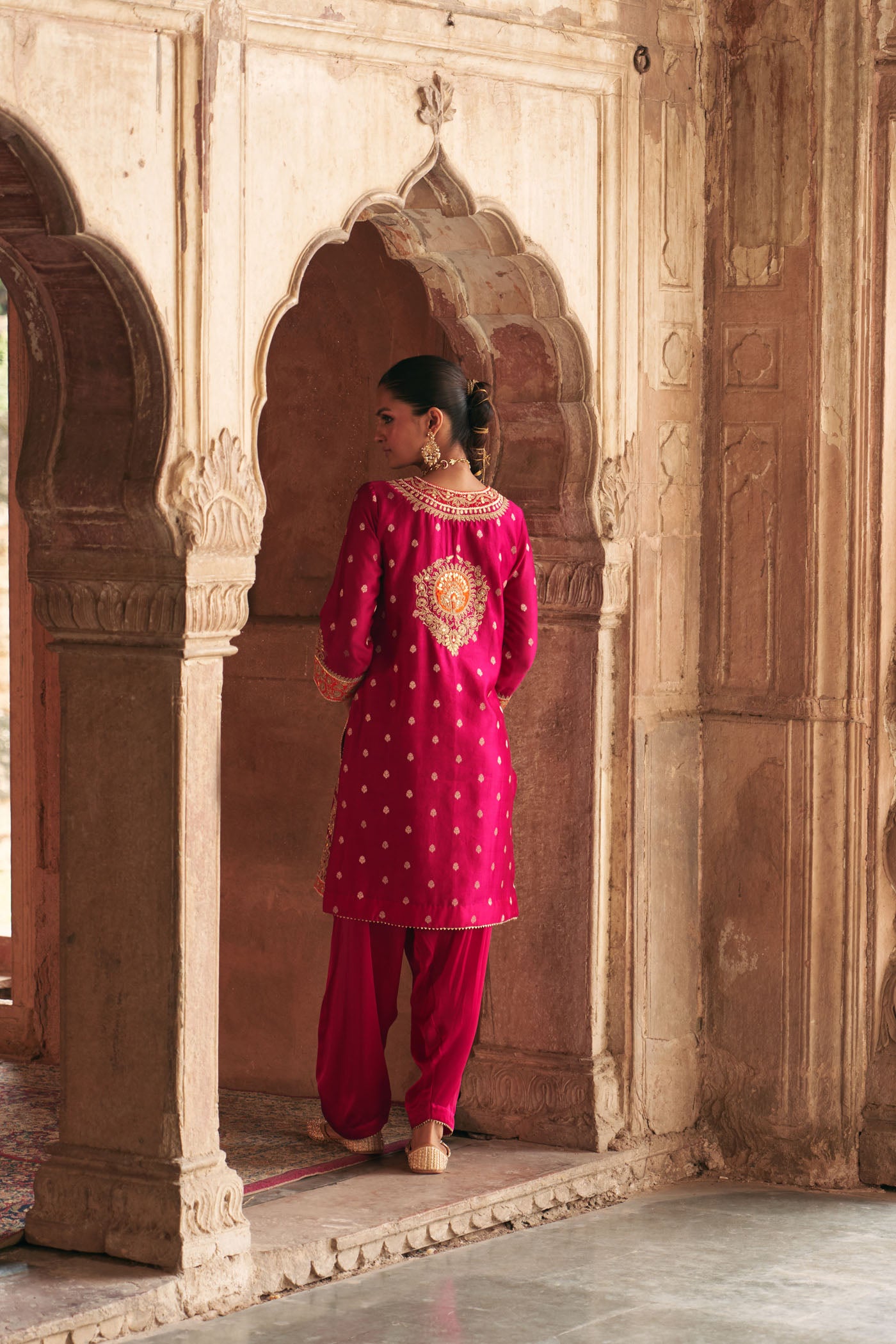 ANILA - HOTPINK SHORT KURTA WITH SALWAR