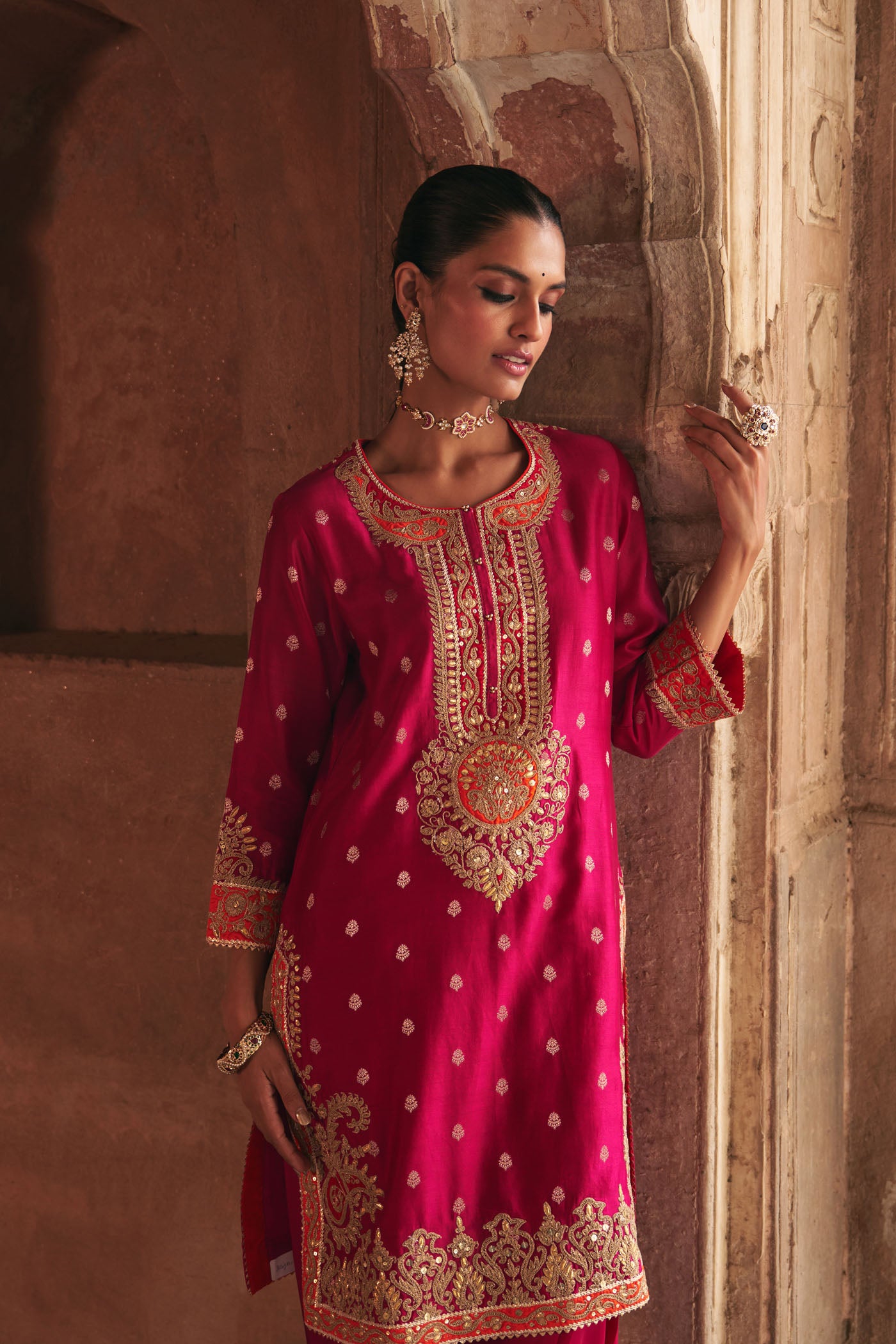 ANILA - HOTPINK SHORT KURTA WITH SALWAR