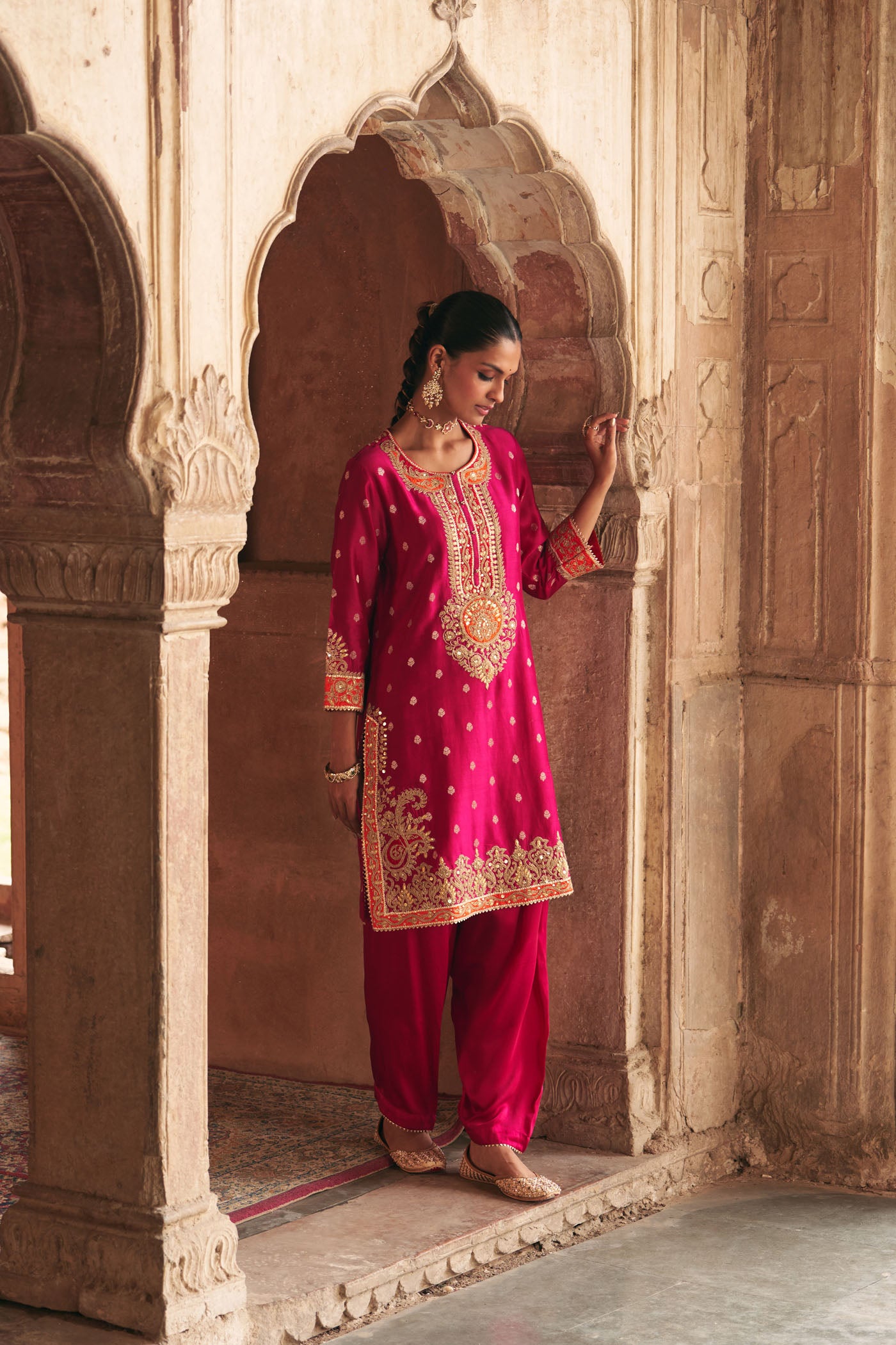 ANILA - HOTPINK SHORT KURTA WITH SALWAR