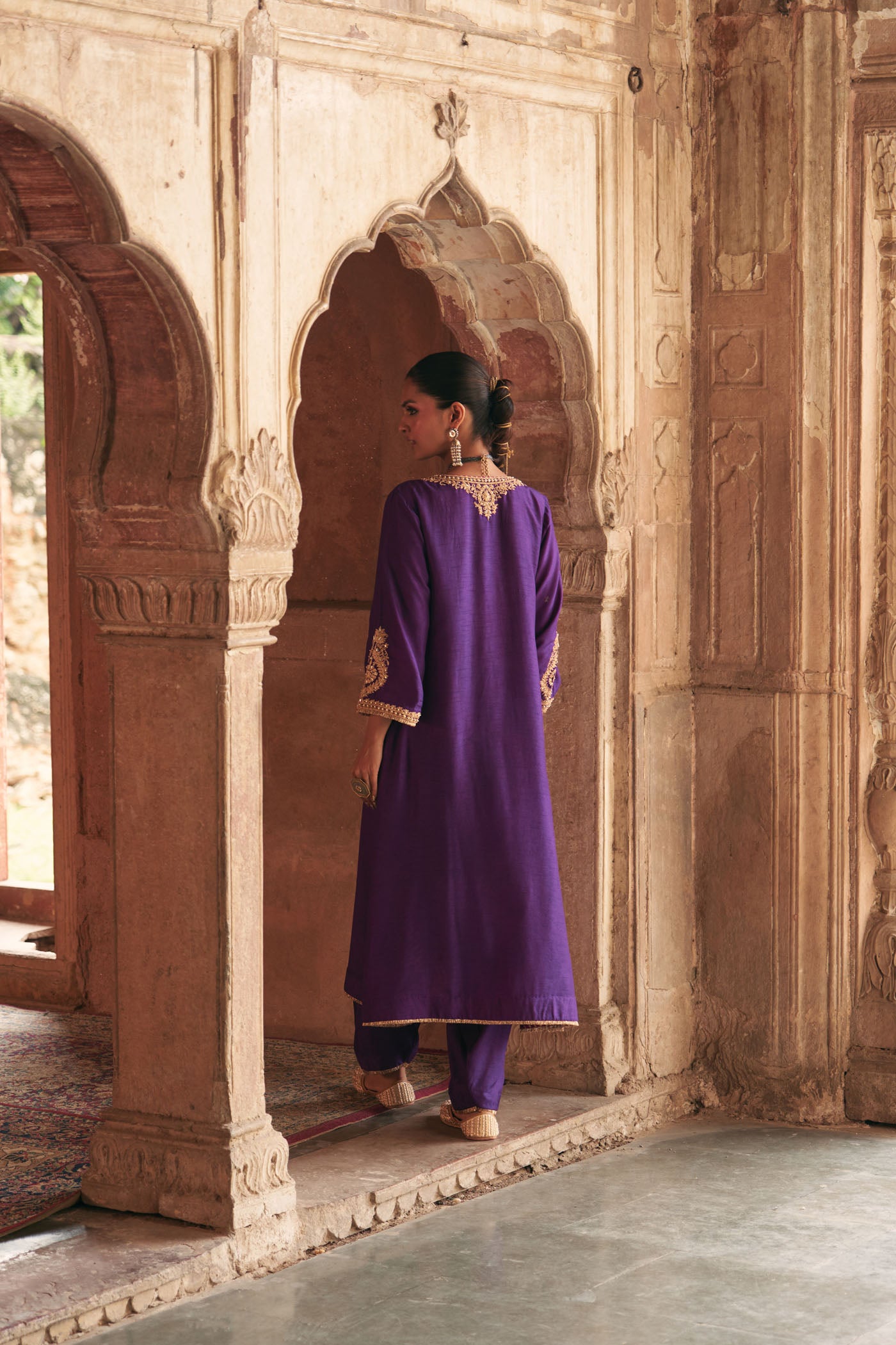 HAAYAT - DEEP PURPLE LONG KAFTAN WITH SALWAR